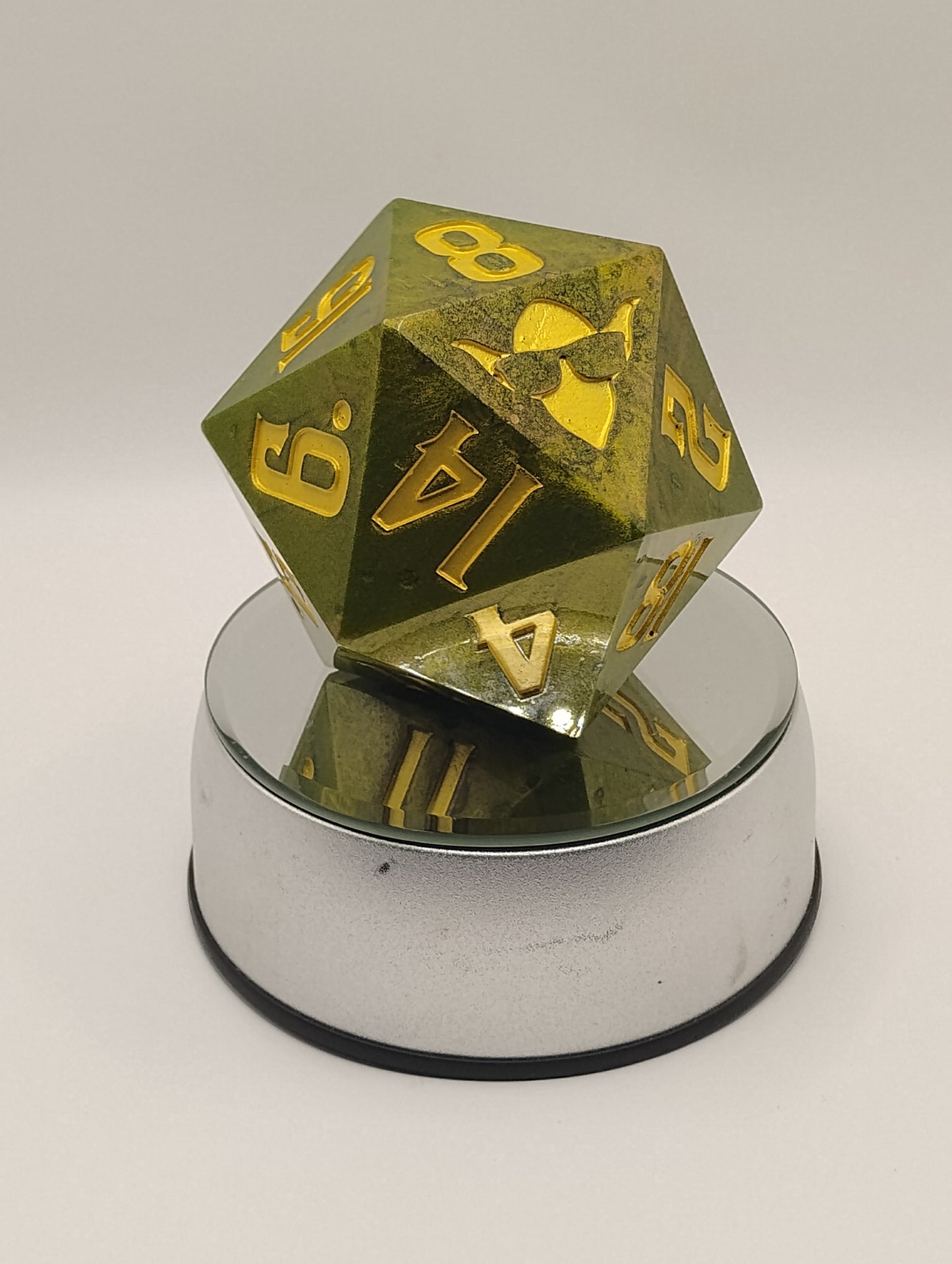 Dark Fantasy Whimsical Large Green DnD Die – Oversized RPG Die with Gold Numbers for Dungeons & Dragons & TTRPGs