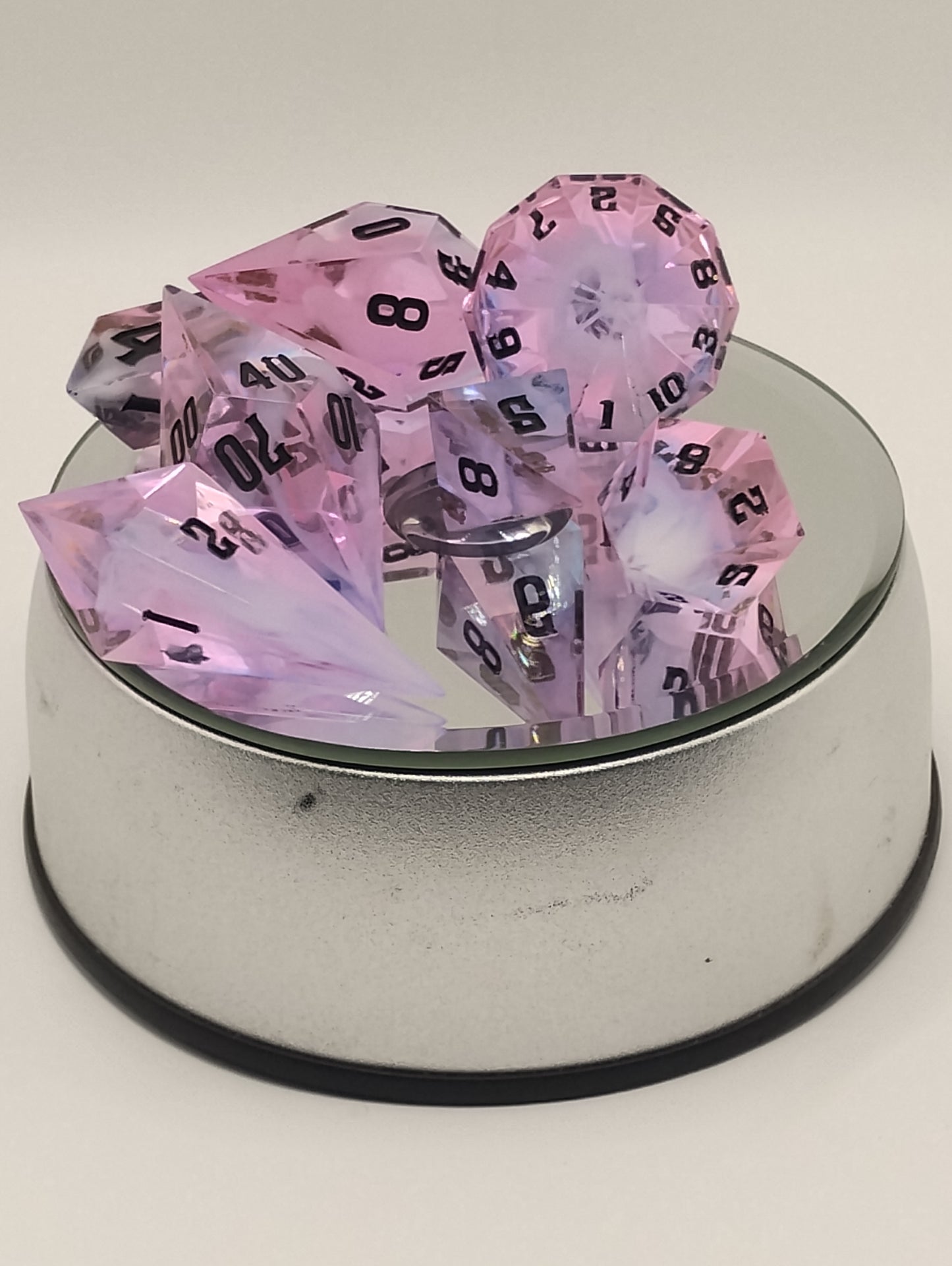 Dark Fantasy Whimsical Pink DnD Dice Set – Pink RPG Dice with Black Numbers for Dungeons & Dragons & TTRPGs