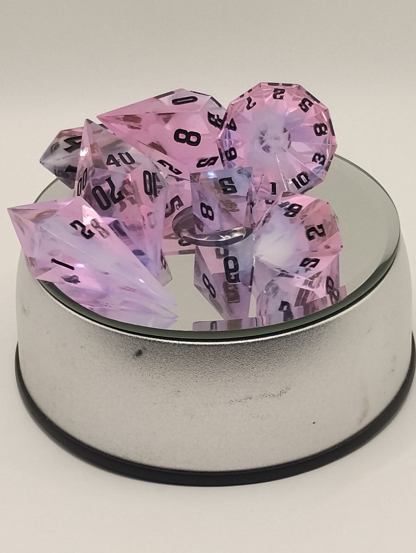 Dark Fantasy Whimsical Pink DnD Dice Set – Pink RPG Dice with Black Numbers for Dungeons & Dragons & TTRPGs
