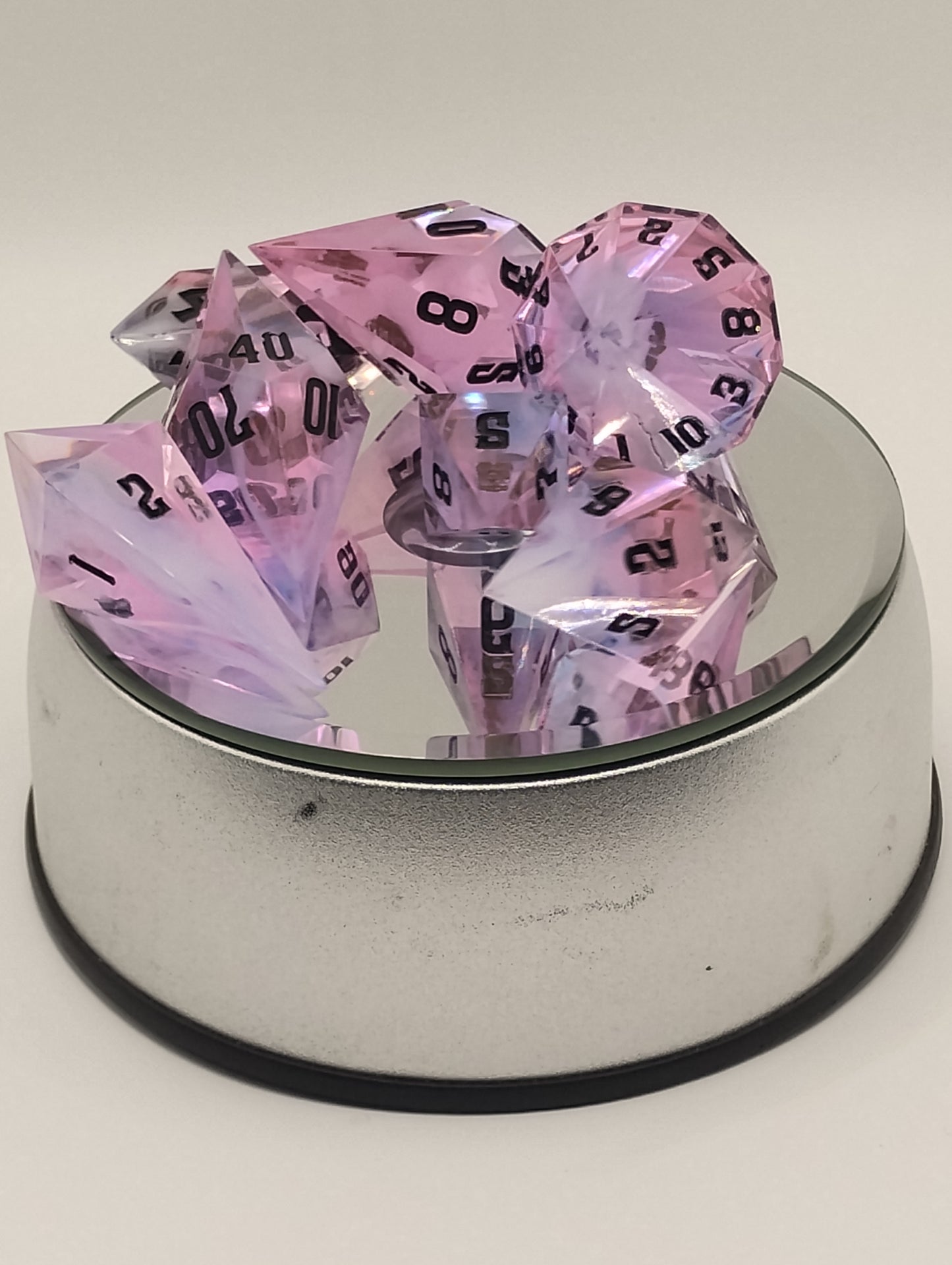 Dark Fantasy Whimsical Pink DnD Dice Set – Pink RPG Dice with Black Numbers for Dungeons & Dragons & TTRPGs