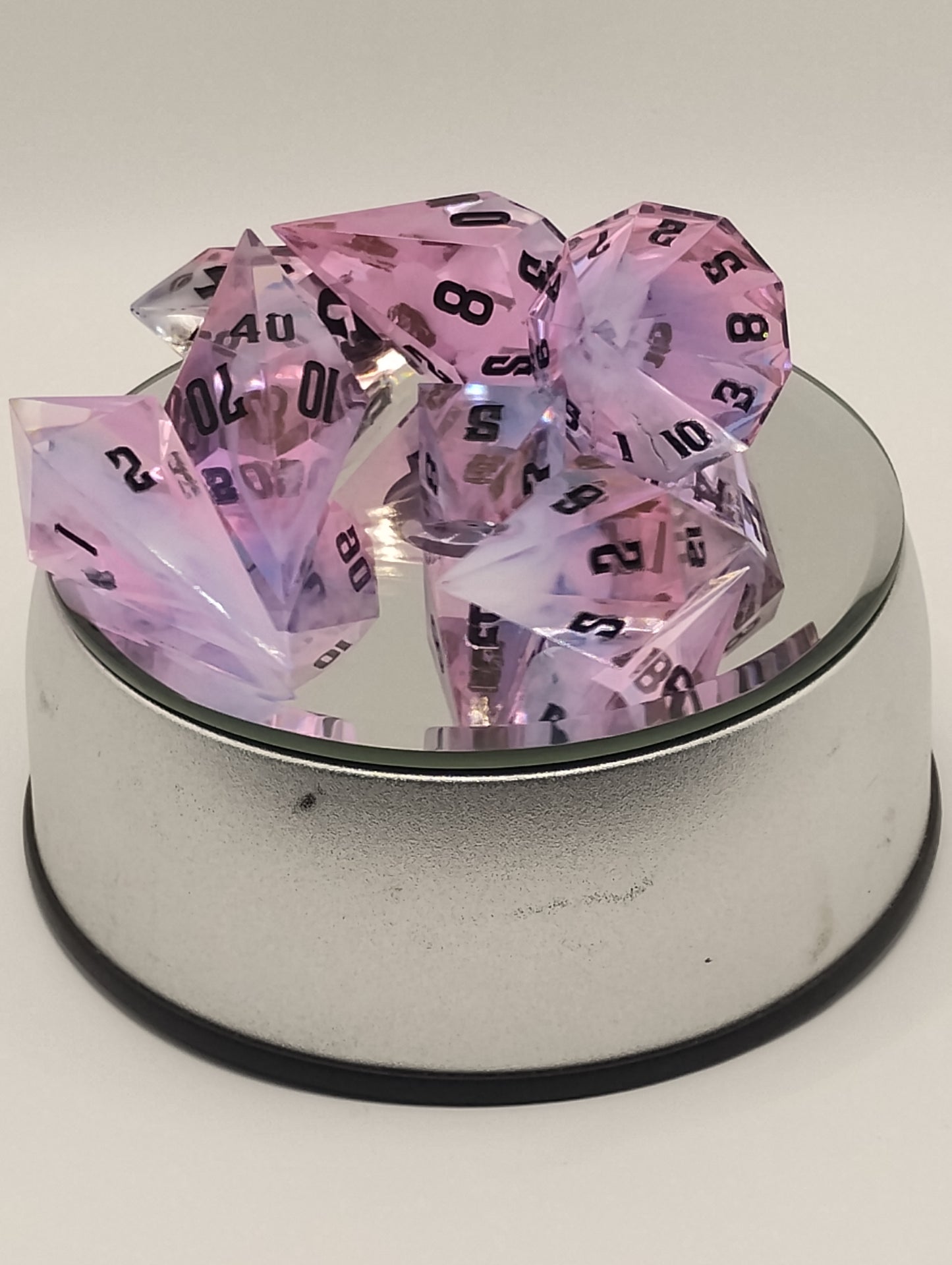 Dark Fantasy Whimsical Pink DnD Dice Set – Pink RPG Dice with Black Numbers for Dungeons & Dragons & TTRPGs