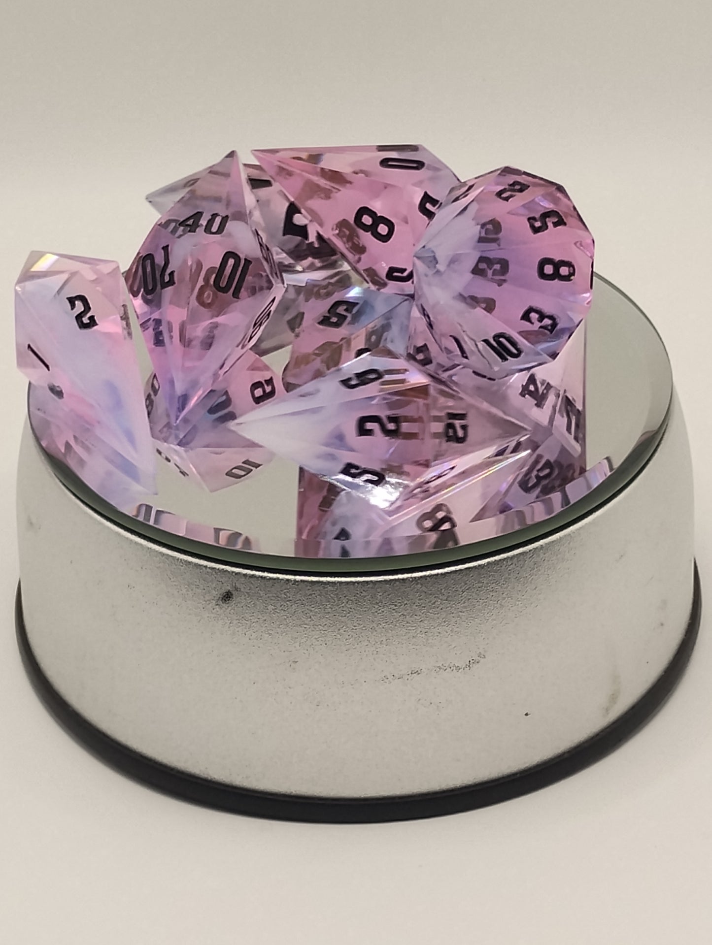 Dark Fantasy Whimsical Pink DnD Dice Set – Pink RPG Dice with Black Numbers for Dungeons & Dragons & TTRPGs