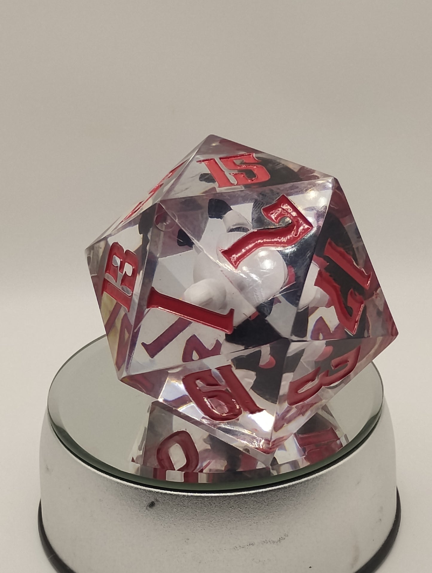 Oopsie Adoption Clear Oversized DnD Die – Large RPG Die with Duck Figurine & Red Numbers for Dungeons & Dragons and TTRPGs