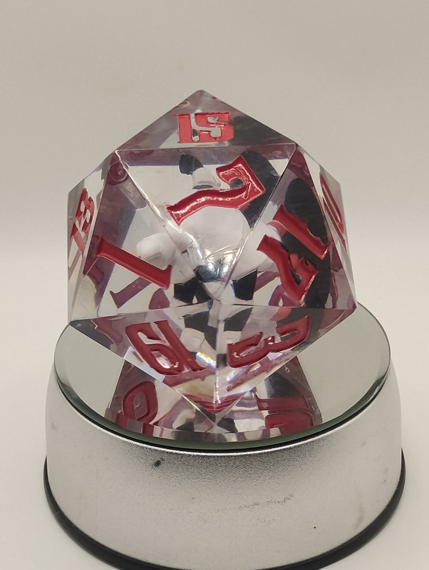Oopsie Adoption Clear Oversized DnD Die – Large RPG Die with Duck Figurine & Red Numbers for Dungeons & Dragons and TTRPGs