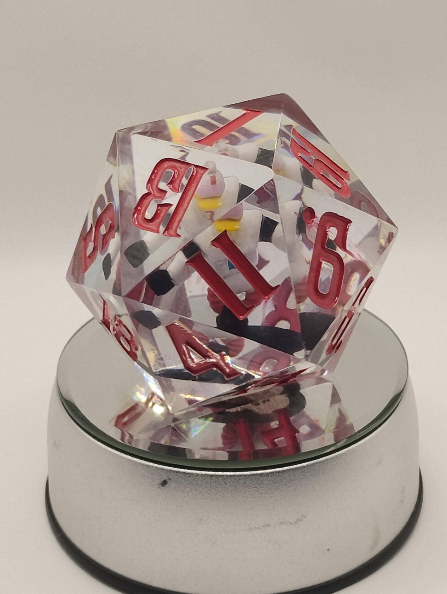 Oopsie Adoption Clear Oversized DnD Die – Large RPG Die with Duck Figurine & Red Numbers for Dungeons & Dragons and TTRPGs