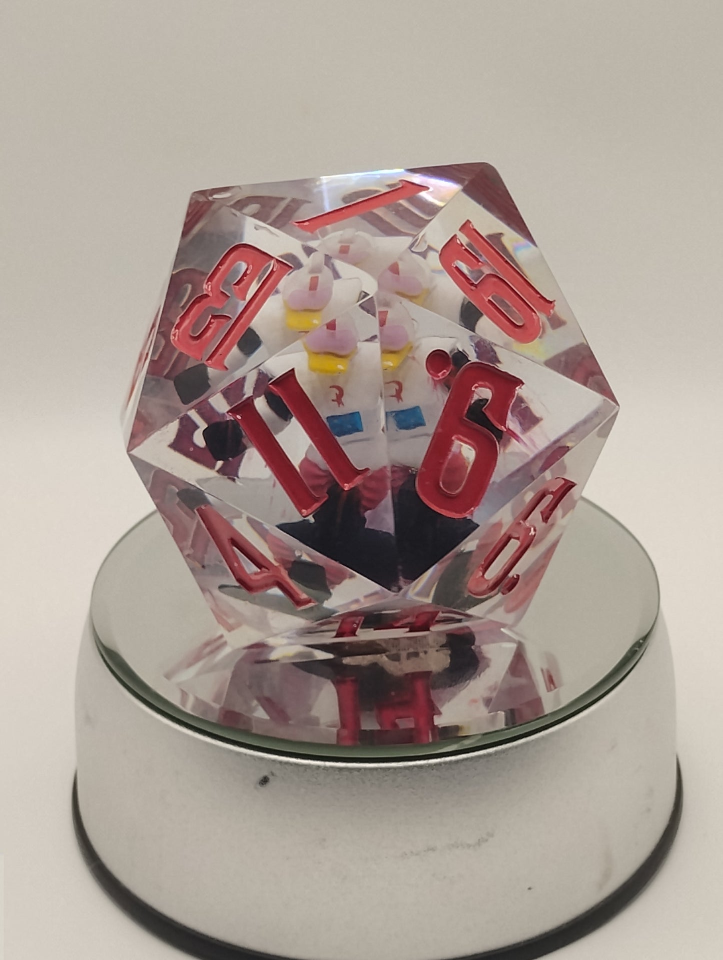 Oopsie Adoption Clear Oversized DnD Die – Large RPG Die with Duck Figurine & Red Numbers for Dungeons & Dragons and TTRPGs
