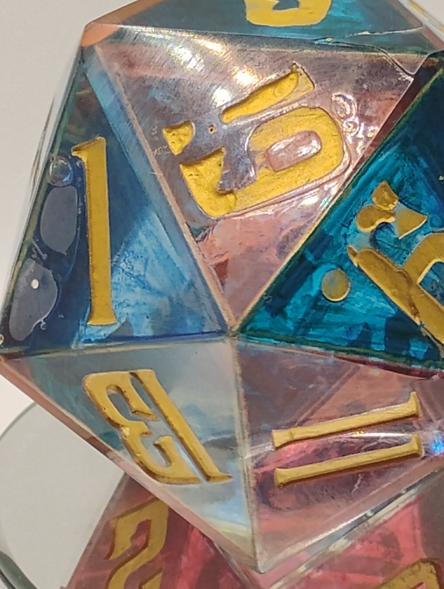 Oopsie Adoption Dark Fantasy Stained Glass Large DnD Die – Oversized Multicolor RPG Die with Gold Numbers for Dungeons & Dragons & TTRPGs