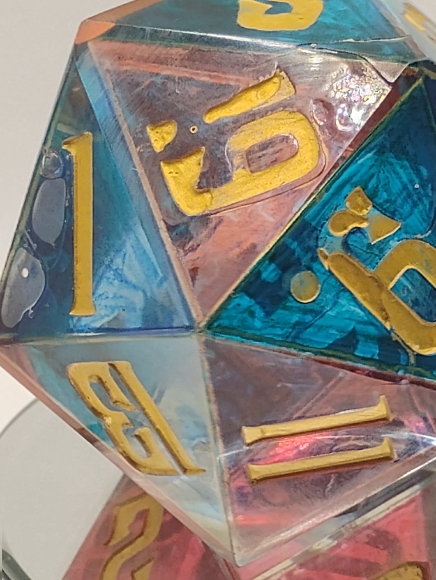 Oopsie Adoption Dark Fantasy Stained Glass Large DnD Die – Oversized Multicolor RPG Die with Gold Numbers for Dungeons & Dragons & TTRPGs