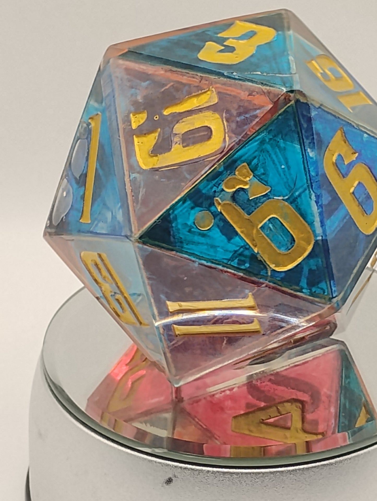 Oopsie Adoption Dark Fantasy Stained Glass Large DnD Die – Oversized Multicolor RPG Die with Gold Numbers for Dungeons & Dragons & TTRPGs