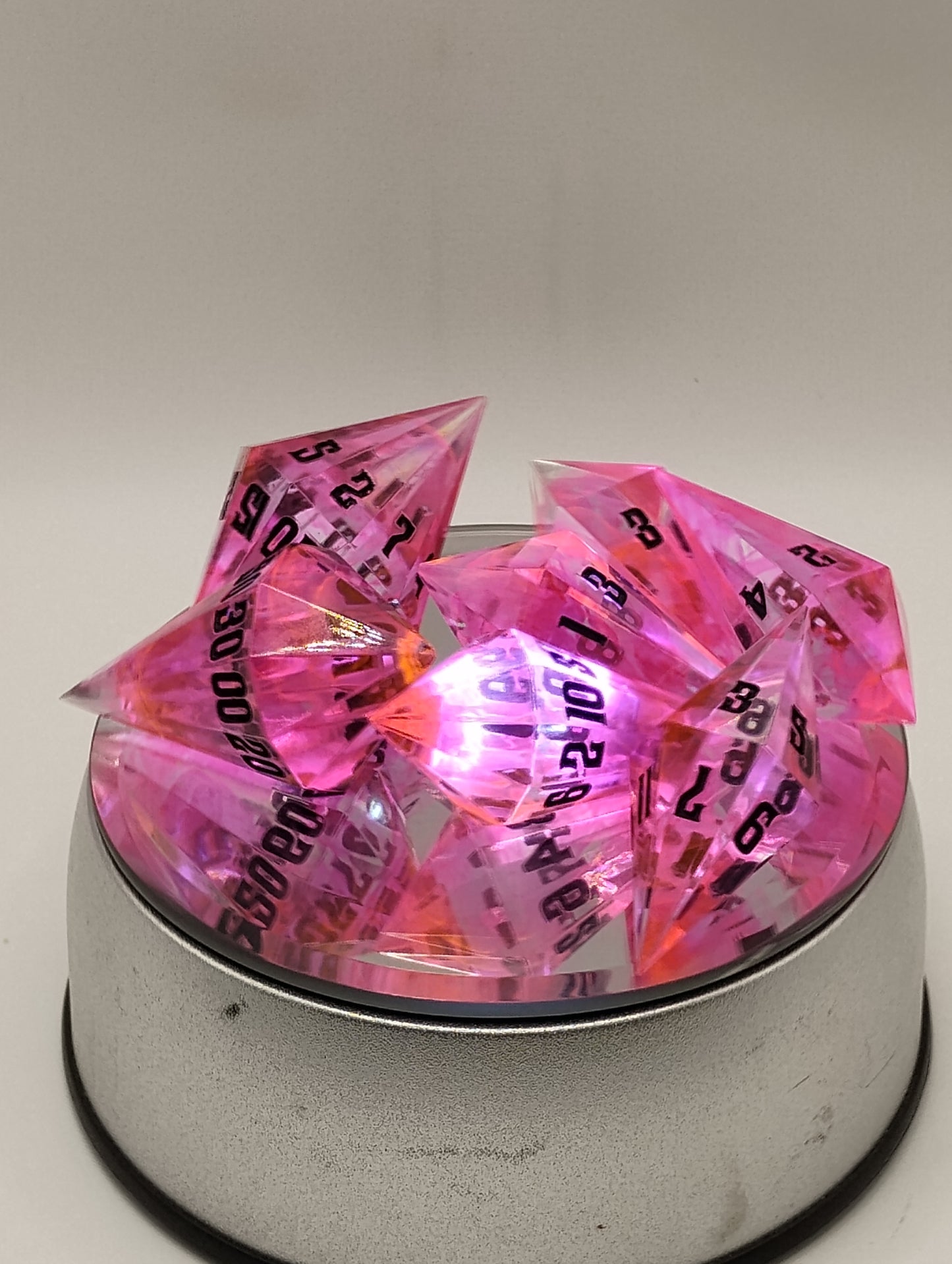 Hot Pink Swirl DnD Dice Set – Translucent Pink RPG Dice with Black Numbers for Dungeons & Dragons and TTRPGs