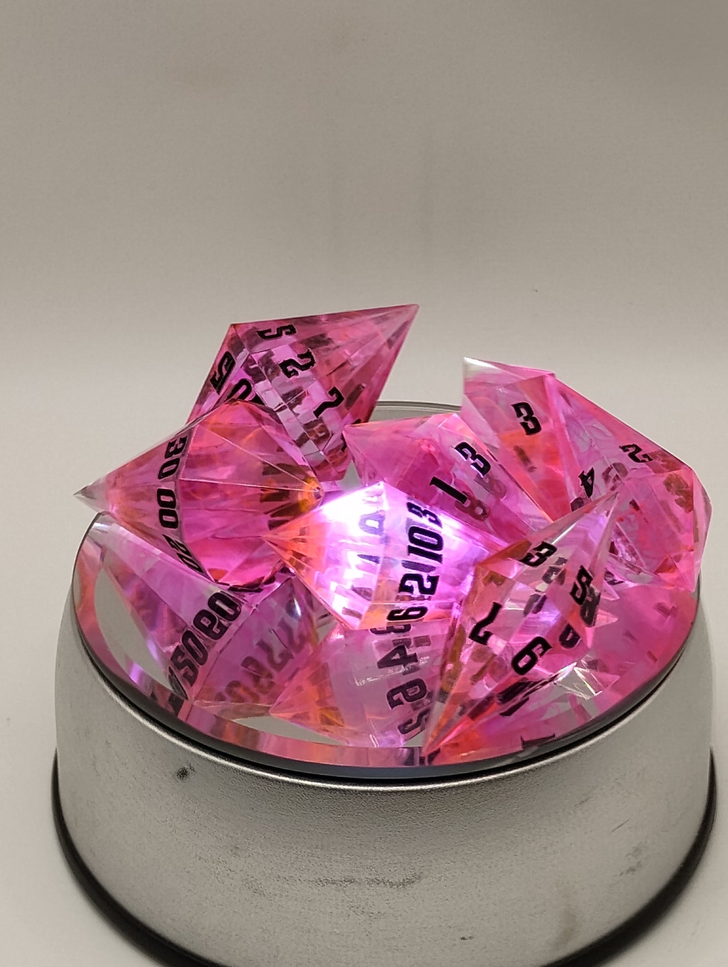 Hot Pink Swirl DnD Dice Set – Translucent Pink RPG Dice with Black Numbers for Dungeons & Dragons and TTRPGs