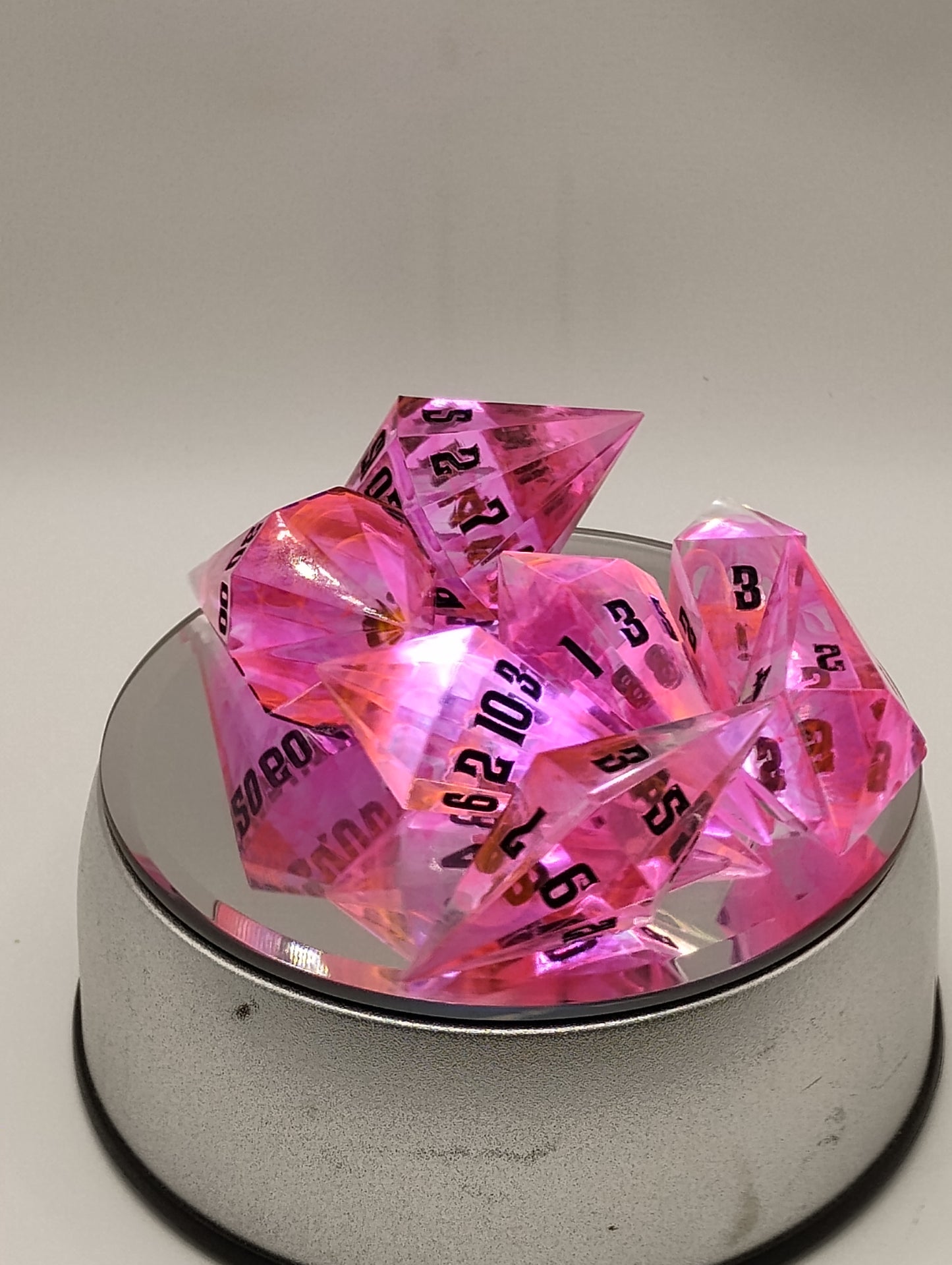 Hot Pink Swirl DnD Dice Set – Translucent Pink RPG Dice with Black Numbers for Dungeons & Dragons and TTRPGs