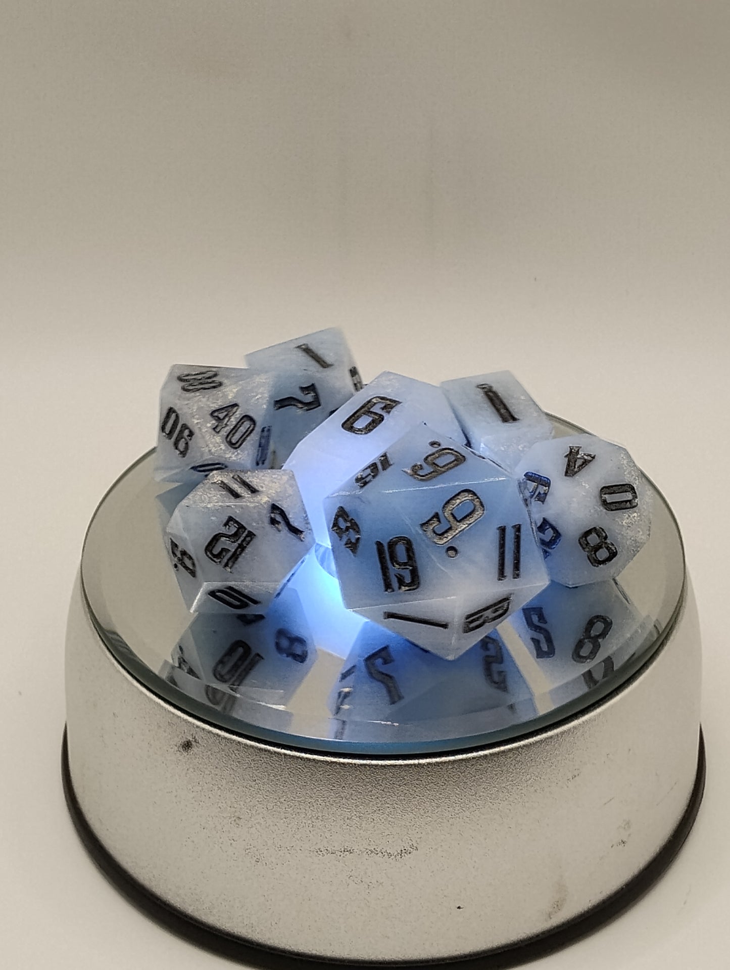 Frostbound DnD Dice Set – White & Ice Blue RPG Dice with Black Numbers for Dungeons & Dragons & TTRPGs