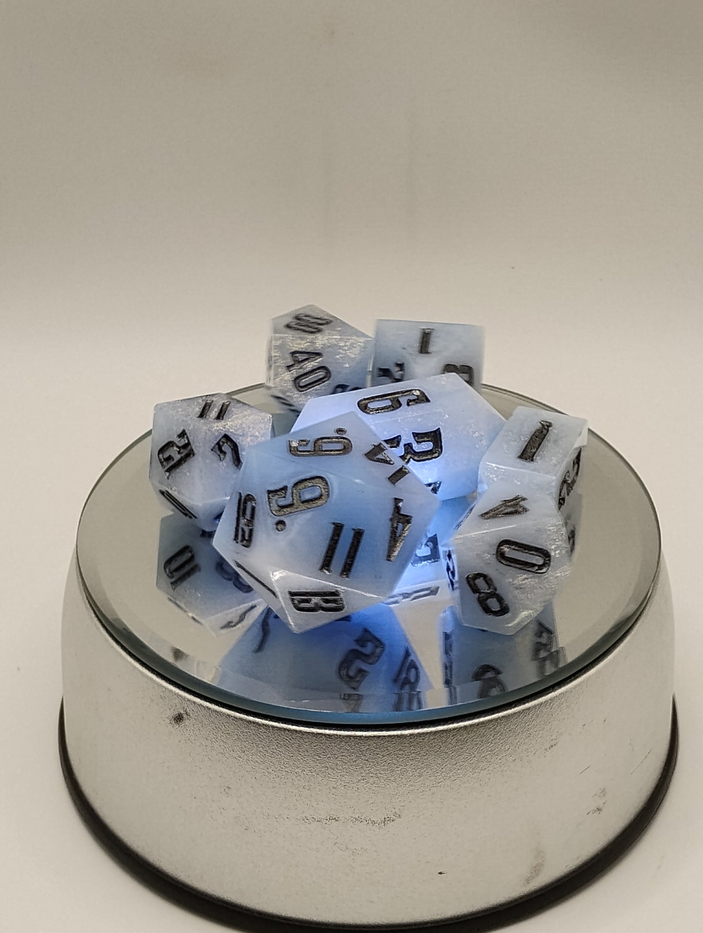 Frostbound DnD Dice Set – White & Ice Blue RPG Dice with Black Numbers for Dungeons & Dragons & TTRPGs