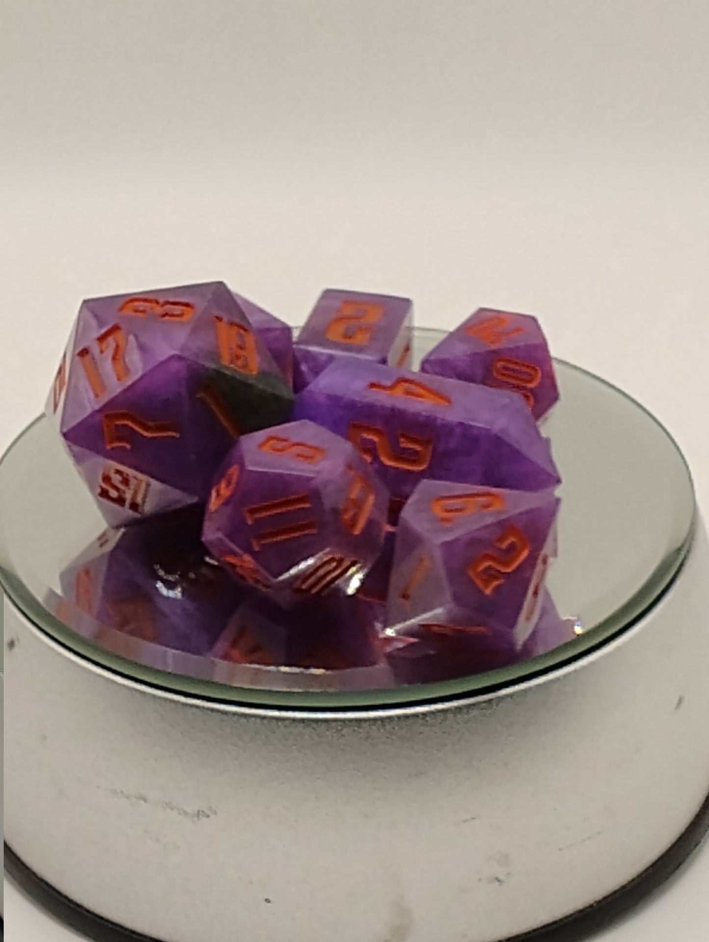 Purple Potion DnD Dice Set – Purple RPG Dice with Orange Numbers for Dungeons & Dragons and TTRPGs