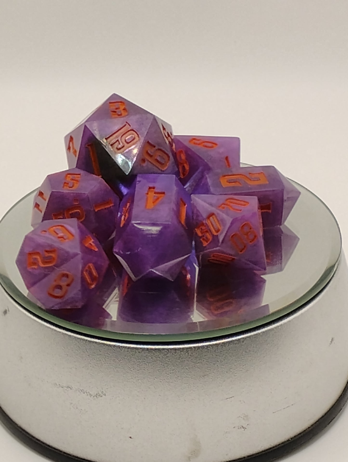 Purple Potion DnD Dice Set – Purple RPG Dice with Orange Numbers for Dungeons & Dragons and TTRPGs