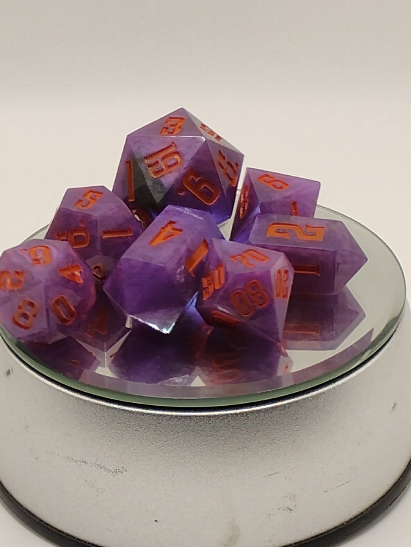 Purple Potion DnD Dice Set – Purple RPG Dice with Orange Numbers for Dungeons & Dragons and TTRPGs