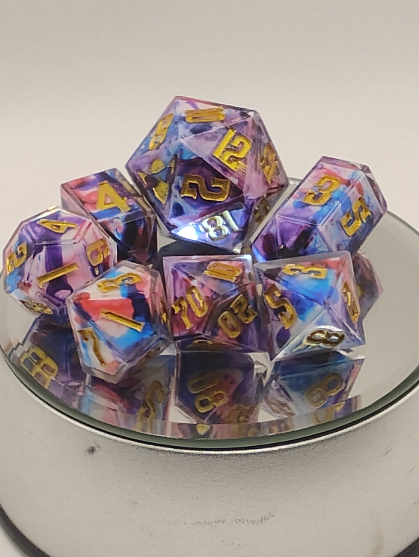 Watercolor Dice Handmade DnD Dice | Watercolor Tie-Dye Resin Dice with Gold Ink | Whimsical Dark Fantasy TTRPG Dice Set