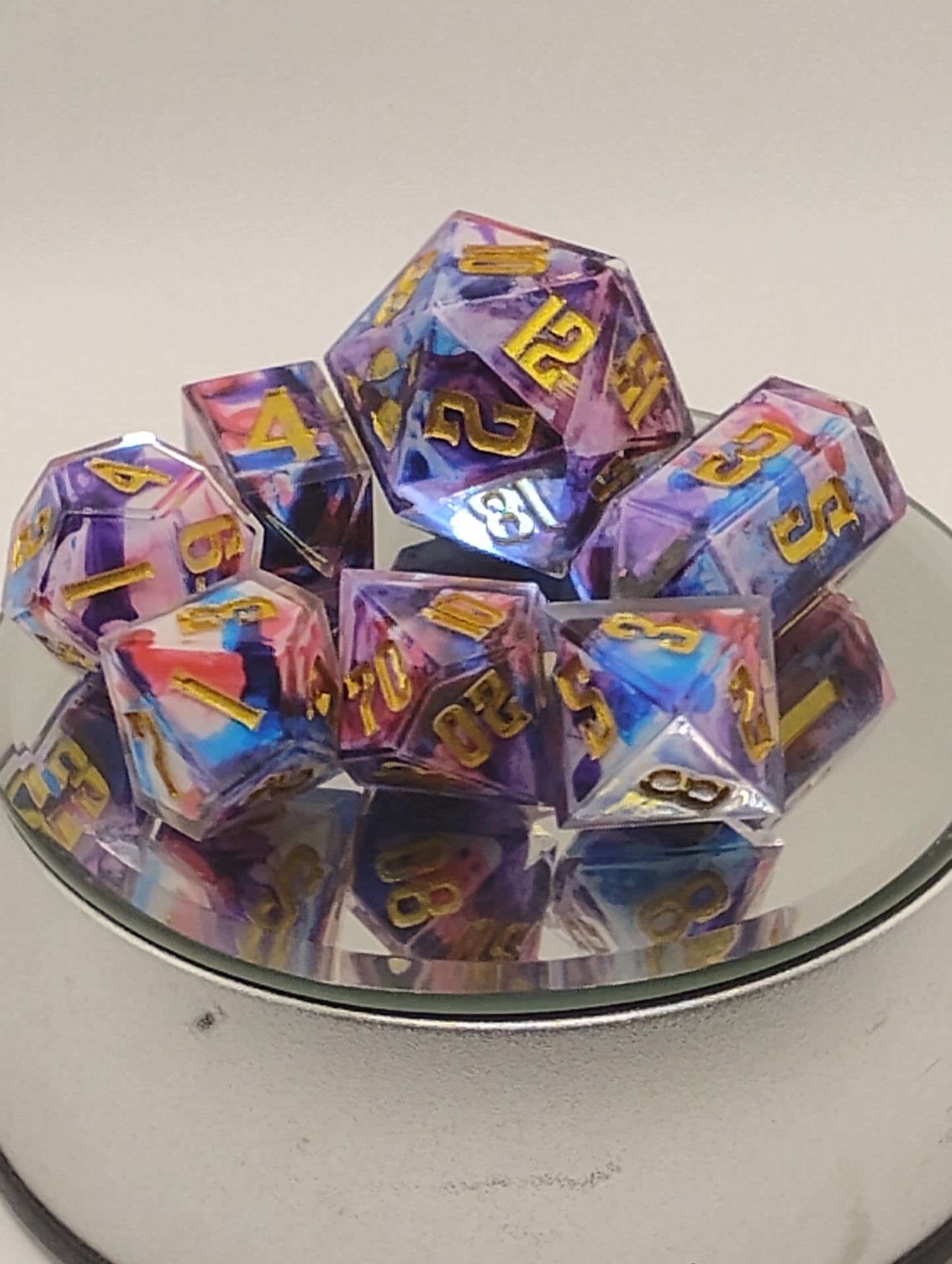 Watercolor Dice Handmade DnD Dice | Watercolor Tie-Dye Resin Dice with Gold Ink | Whimsical Dark Fantasy TTRPG Dice Set