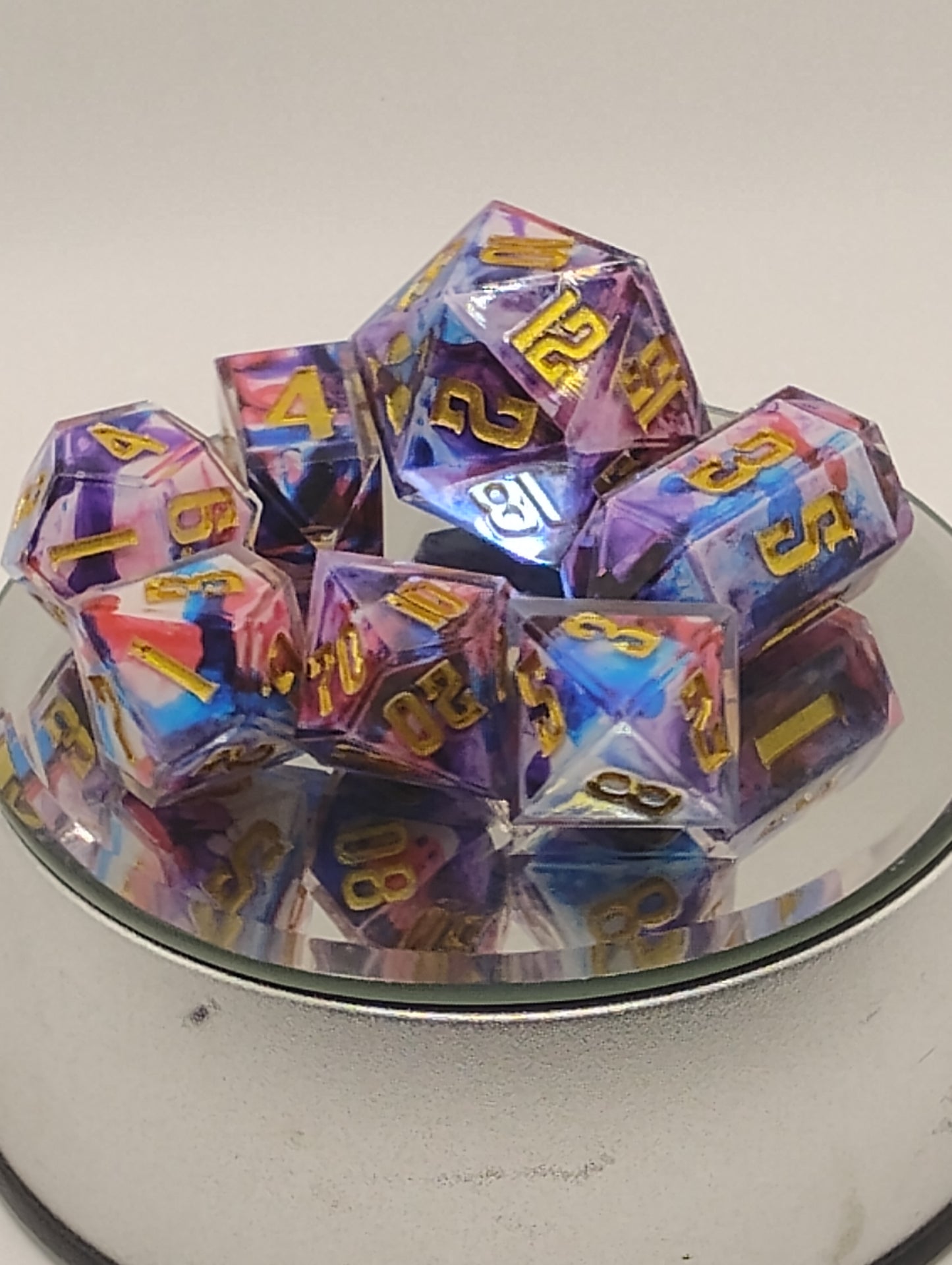 Watercolor Dice Handmade DnD Dice | Watercolor Tie-Dye Resin Dice with Gold Ink | Whimsical Dark Fantasy TTRPG Dice Set