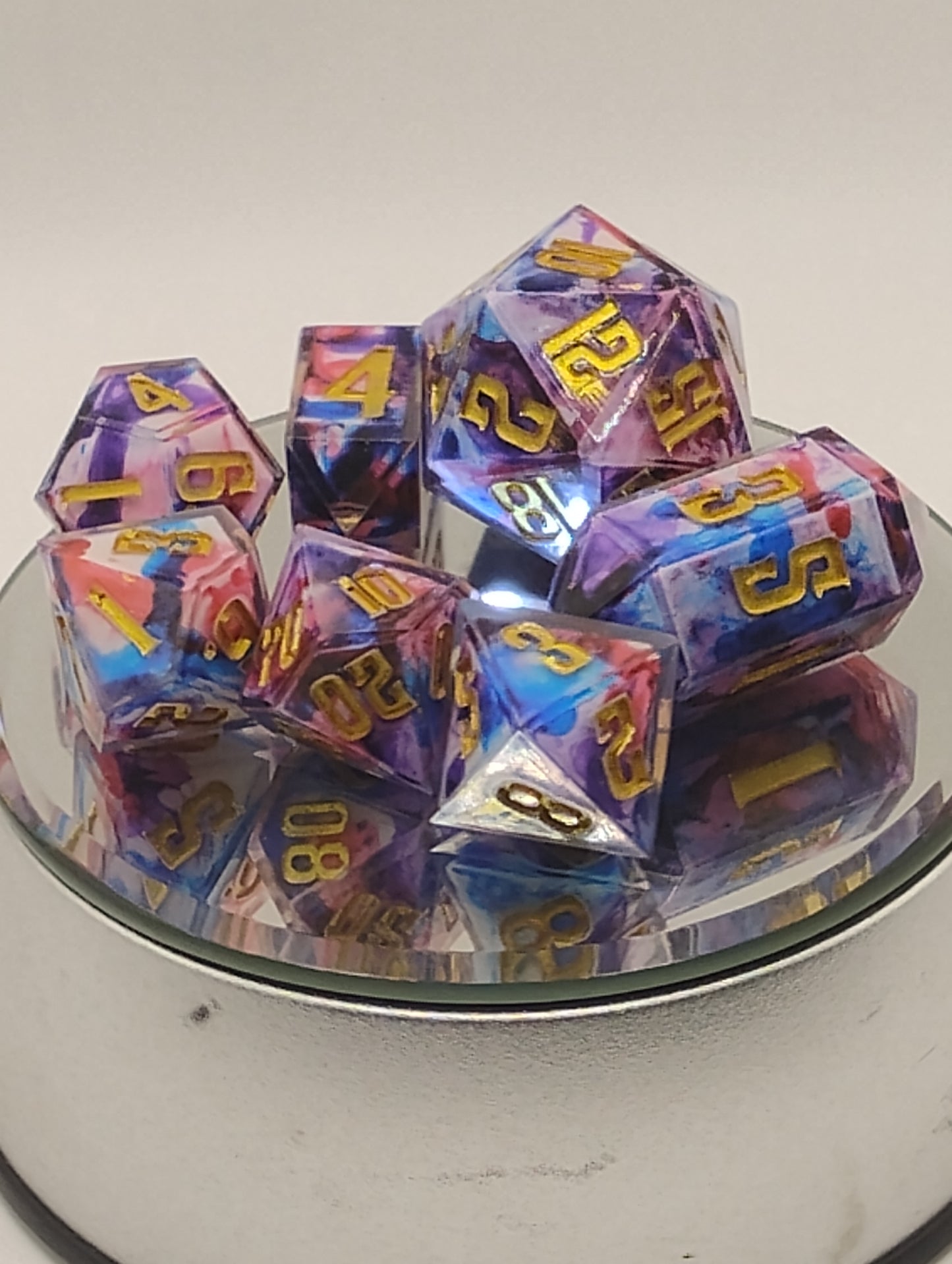 Watercolor Dice Handmade DnD Dice | Watercolor Tie-Dye Resin Dice with Gold Ink | Whimsical Dark Fantasy TTRPG Dice Set