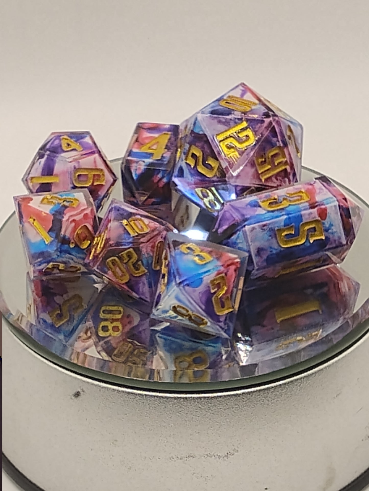Watercolor Dice Handmade DnD Dice | Watercolor Tie-Dye Resin Dice with Gold Ink | Whimsical Dark Fantasy TTRPG Dice Set