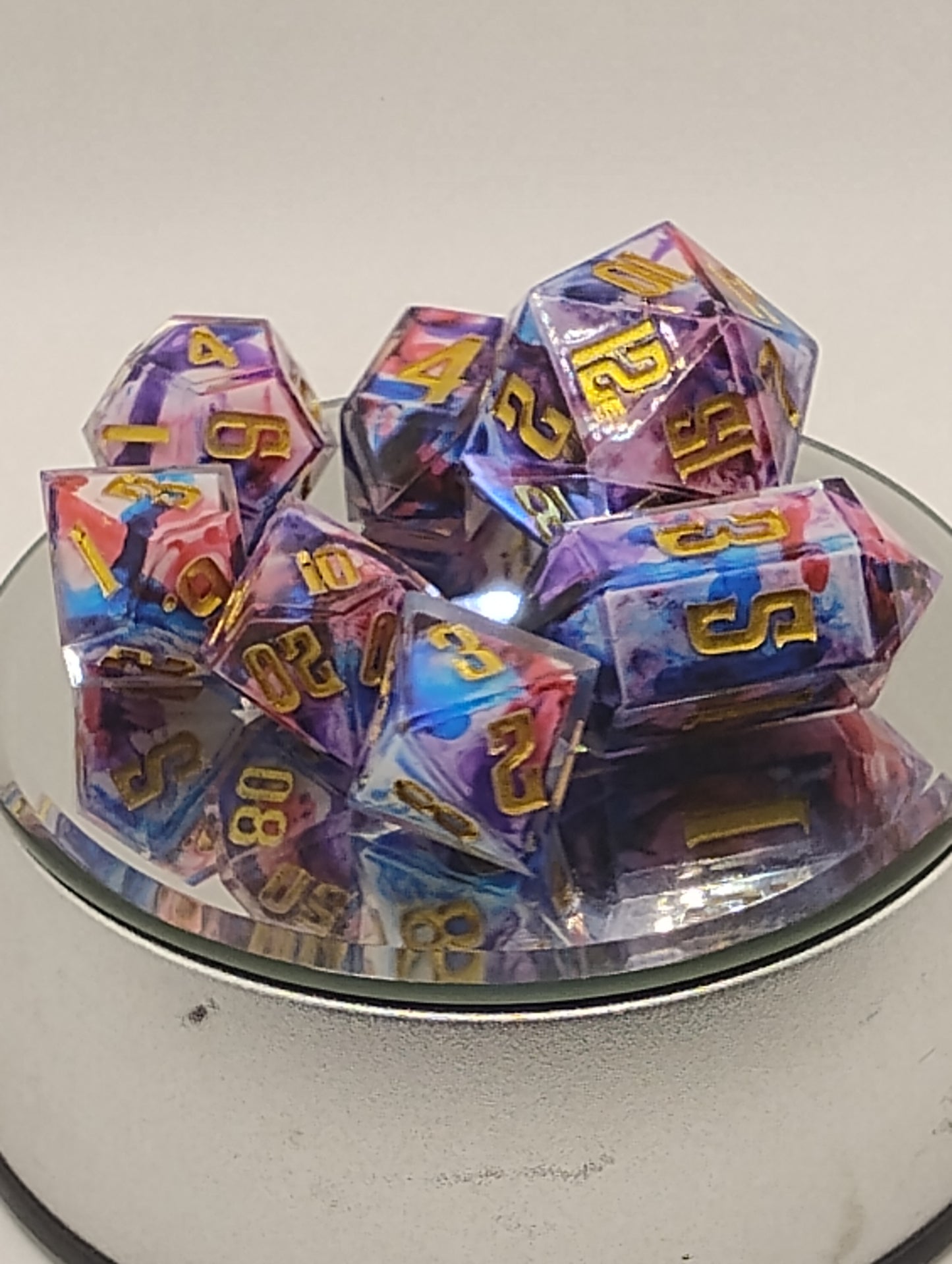 Watercolor Dice Handmade DnD Dice | Watercolor Tie-Dye Resin Dice with Gold Ink | Whimsical Dark Fantasy TTRPG Dice Set