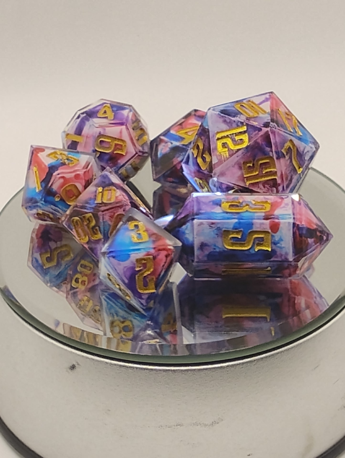Watercolor Dice Handmade DnD Dice | Watercolor Tie-Dye Resin Dice with Gold Ink | Whimsical Dark Fantasy TTRPG Dice Set