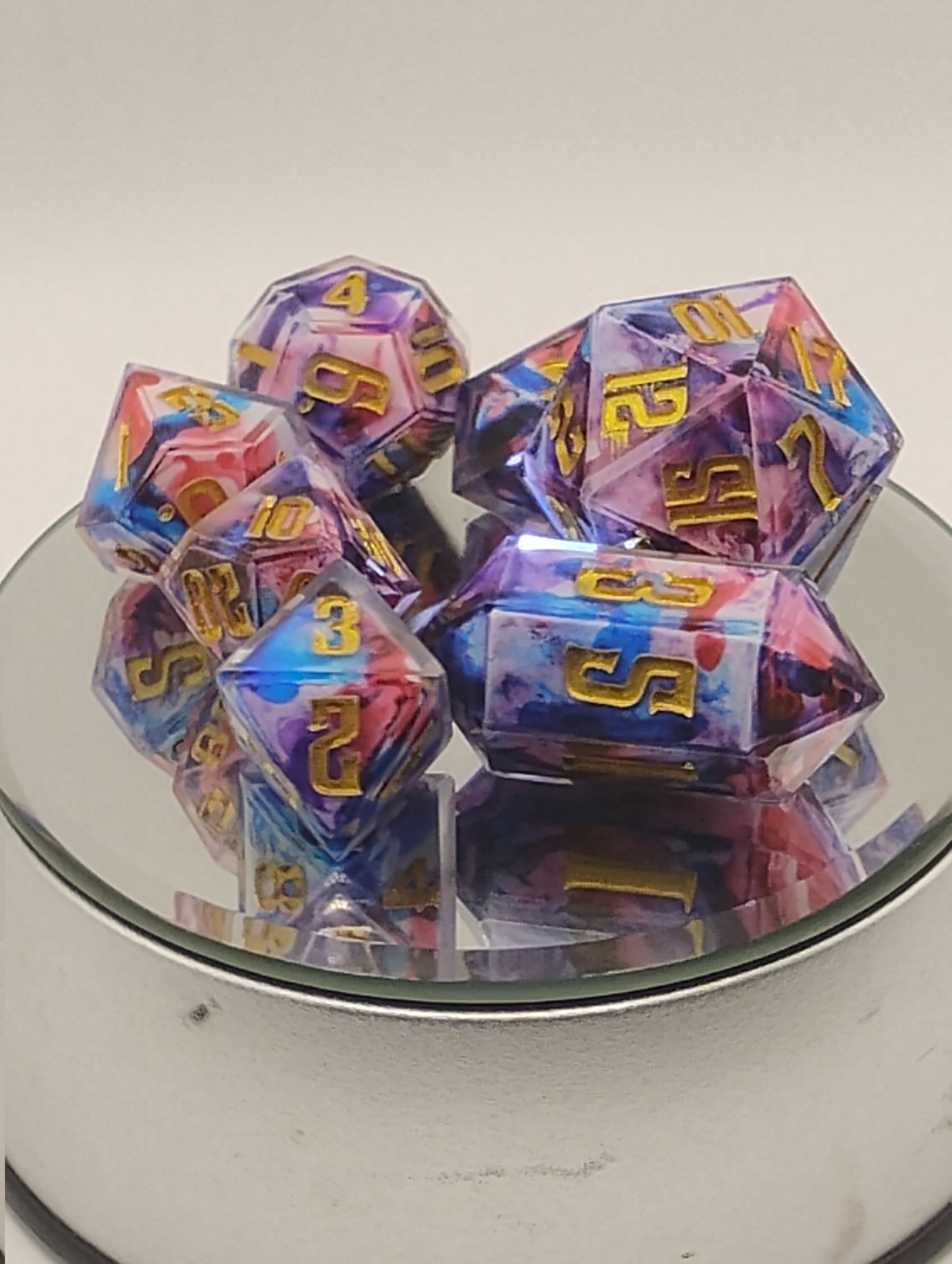 Watercolor Dice Handmade DnD Dice | Watercolor Tie-Dye Resin Dice with Gold Ink | Whimsical Dark Fantasy TTRPG Dice Set