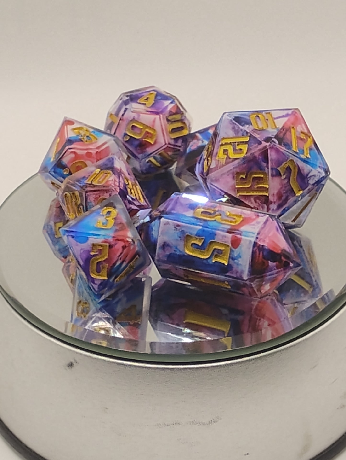 Watercolor Dice Handmade DnD Dice | Watercolor Tie-Dye Resin Dice with Gold Ink | Whimsical Dark Fantasy TTRPG Dice Set