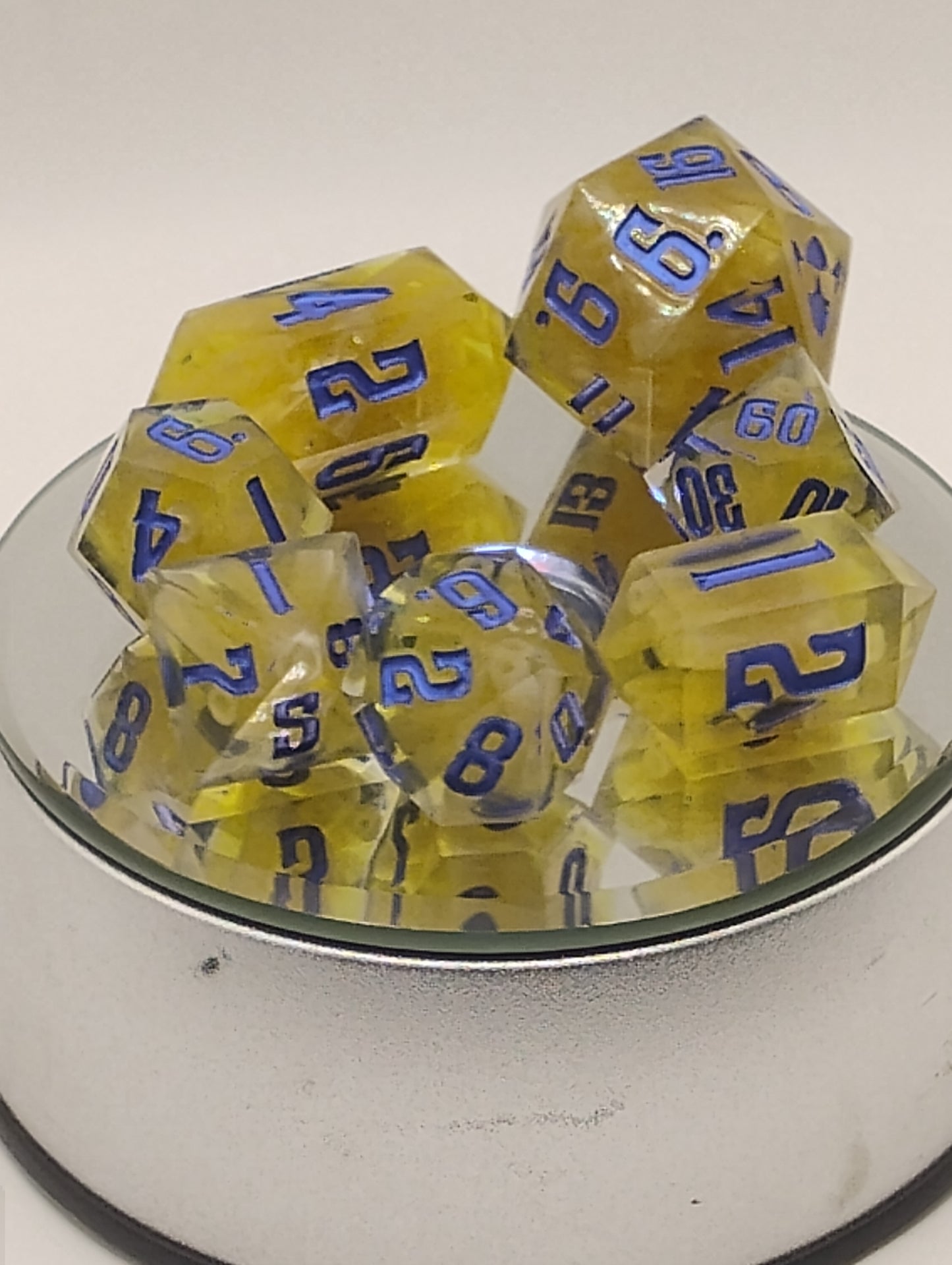 Kraft Mac & Cheese Handmade DnD Dice | Clear Resin Dice with Kraft Macaroni & Blue Ink | Whimsical Fantasy TTRPG Dice Set