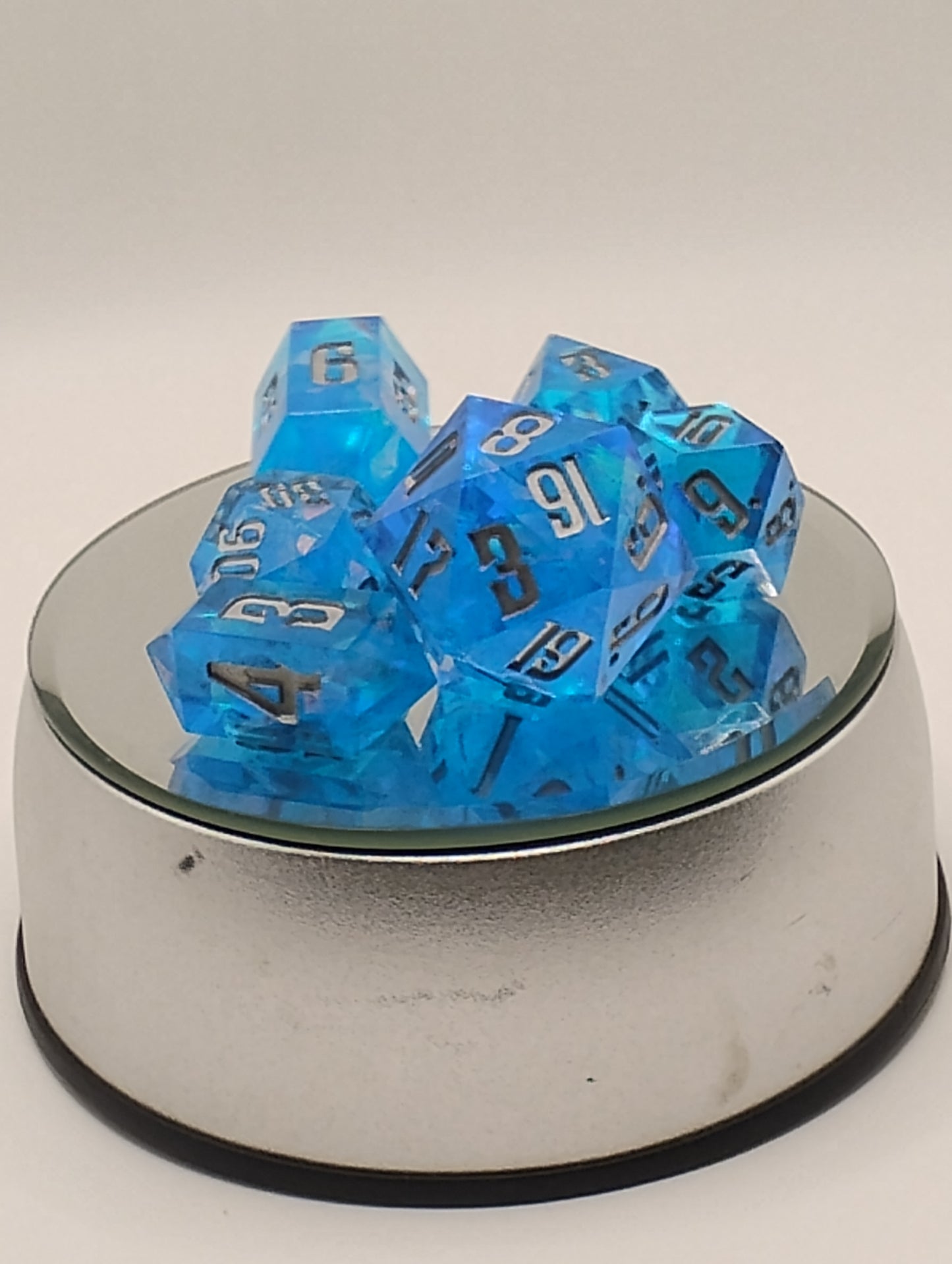 Celestial Rift Handmade DnD Dice | Blue Holographic Resin TTRPG Dice Set with Silver Ink | Dungeons & Dragons Dice