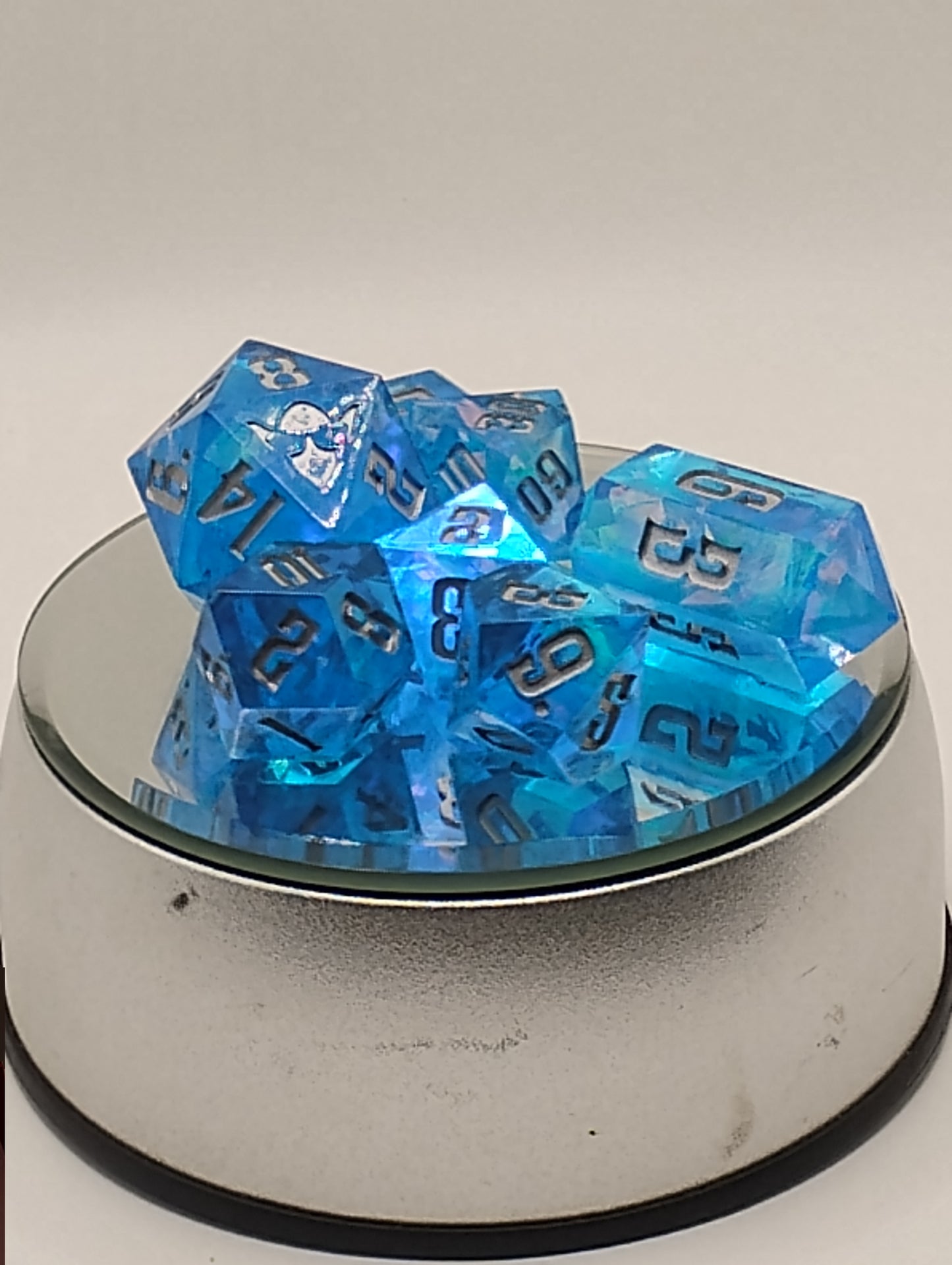 Celestial Rift Handmade DnD Dice | Blue Holographic Resin TTRPG Dice Set with Silver Ink | Dungeons & Dragons Dice