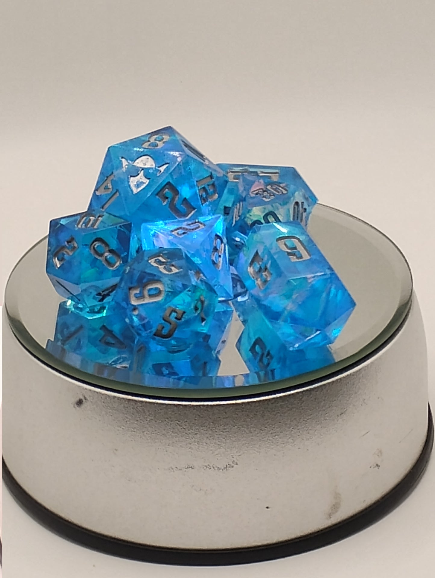 Celestial Rift Handmade DnD Dice | Blue Holographic Resin TTRPG Dice Set with Silver Ink | Dungeons & Dragons Dice