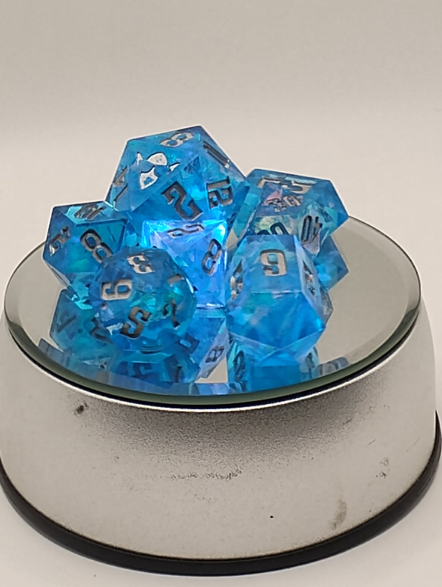 Celestial Rift Handmade DnD Dice | Blue Holographic Resin TTRPG Dice Set with Silver Ink | Dungeons & Dragons Dice