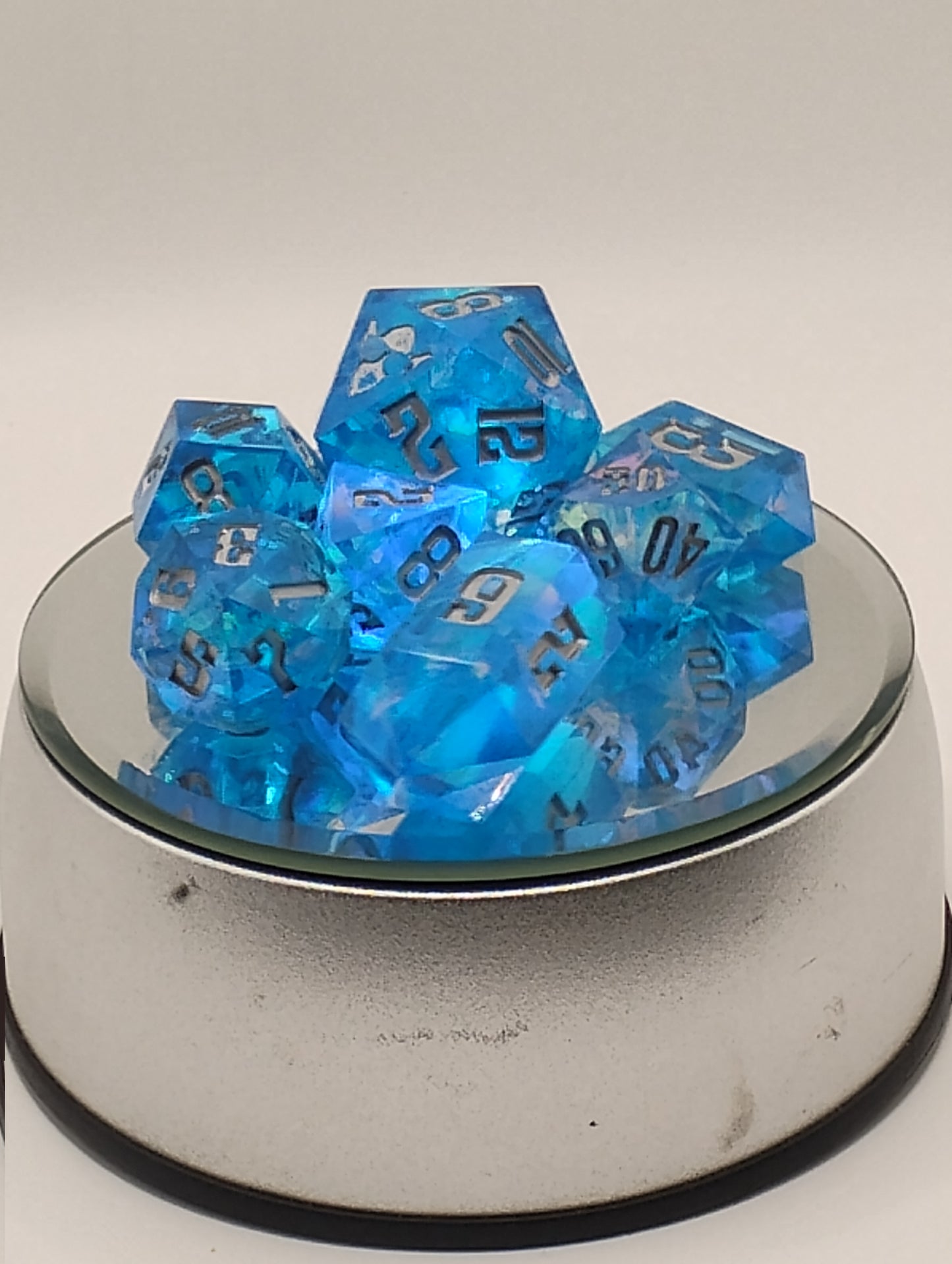 Celestial Rift Handmade DnD Dice | Blue Holographic Resin TTRPG Dice Set with Silver Ink | Dungeons & Dragons Dice