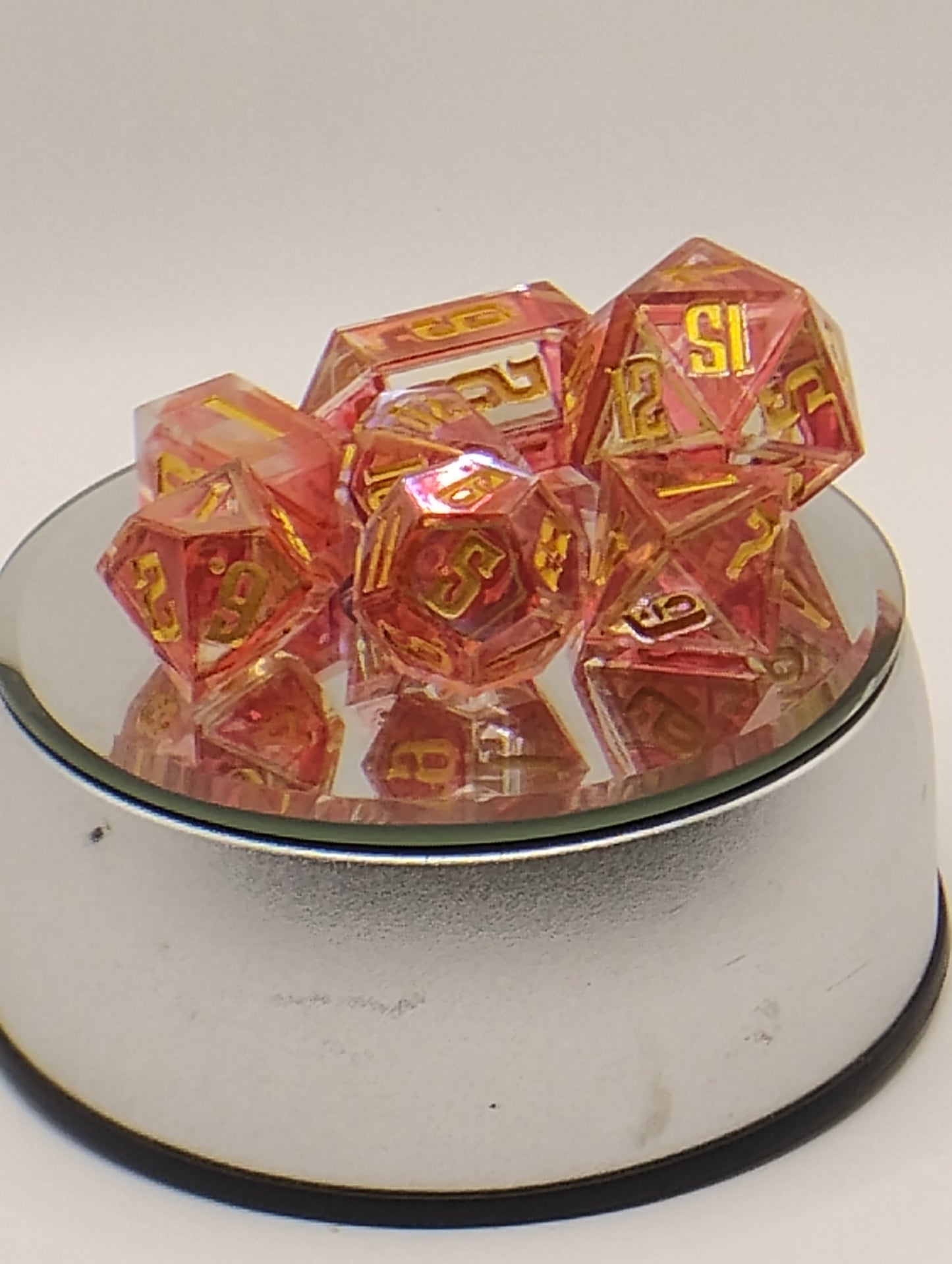 Dragonfire Crown Stained Glass Handmade DnD Resin Dice with Gold Borders & Gold Ink | Dark Fantasy TTRPG Dice Set