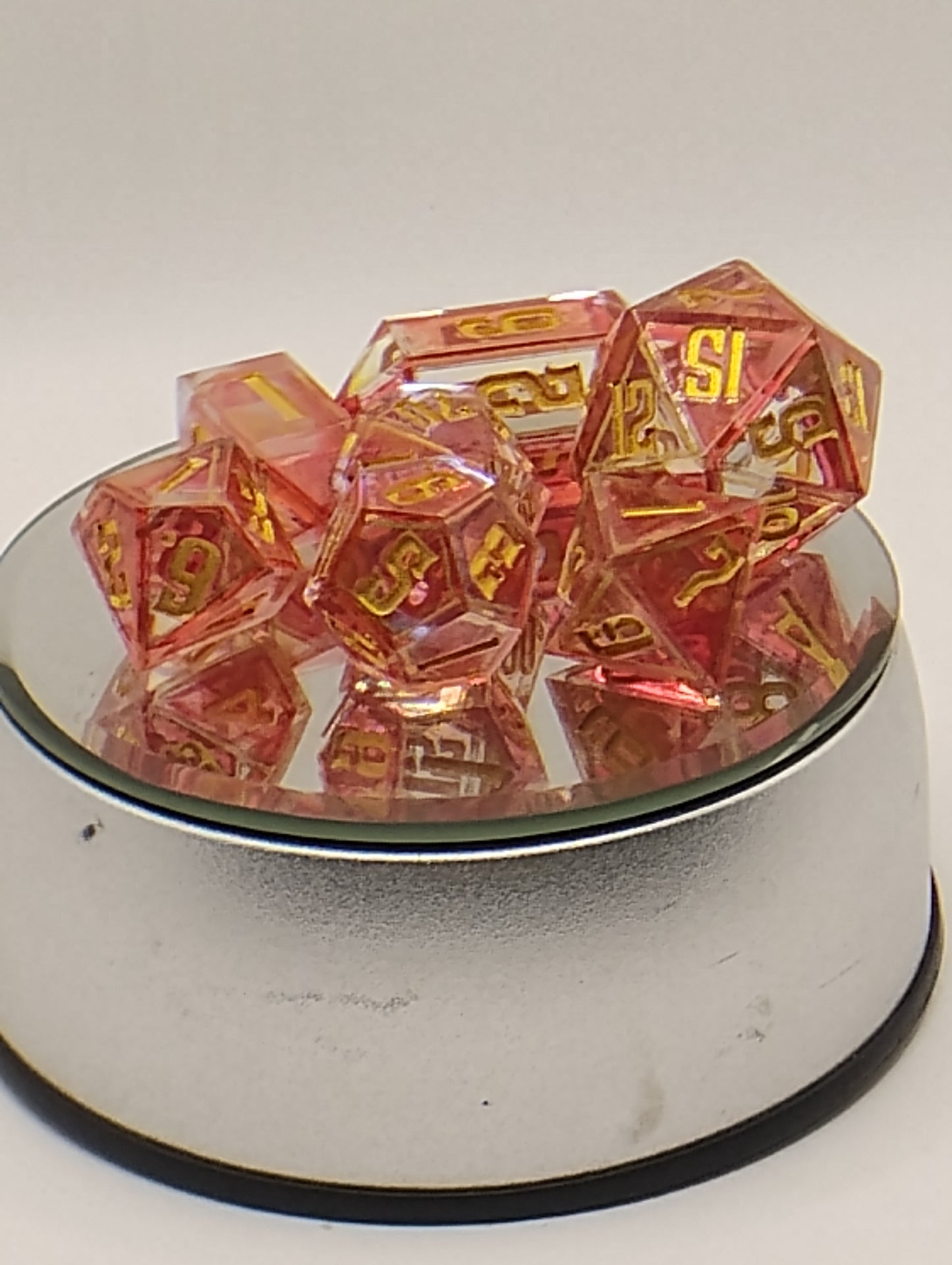 Dragonfire Crown Stained Glass Handmade DnD Resin Dice with Gold Borders & Gold Ink | Dark Fantasy TTRPG Dice Set