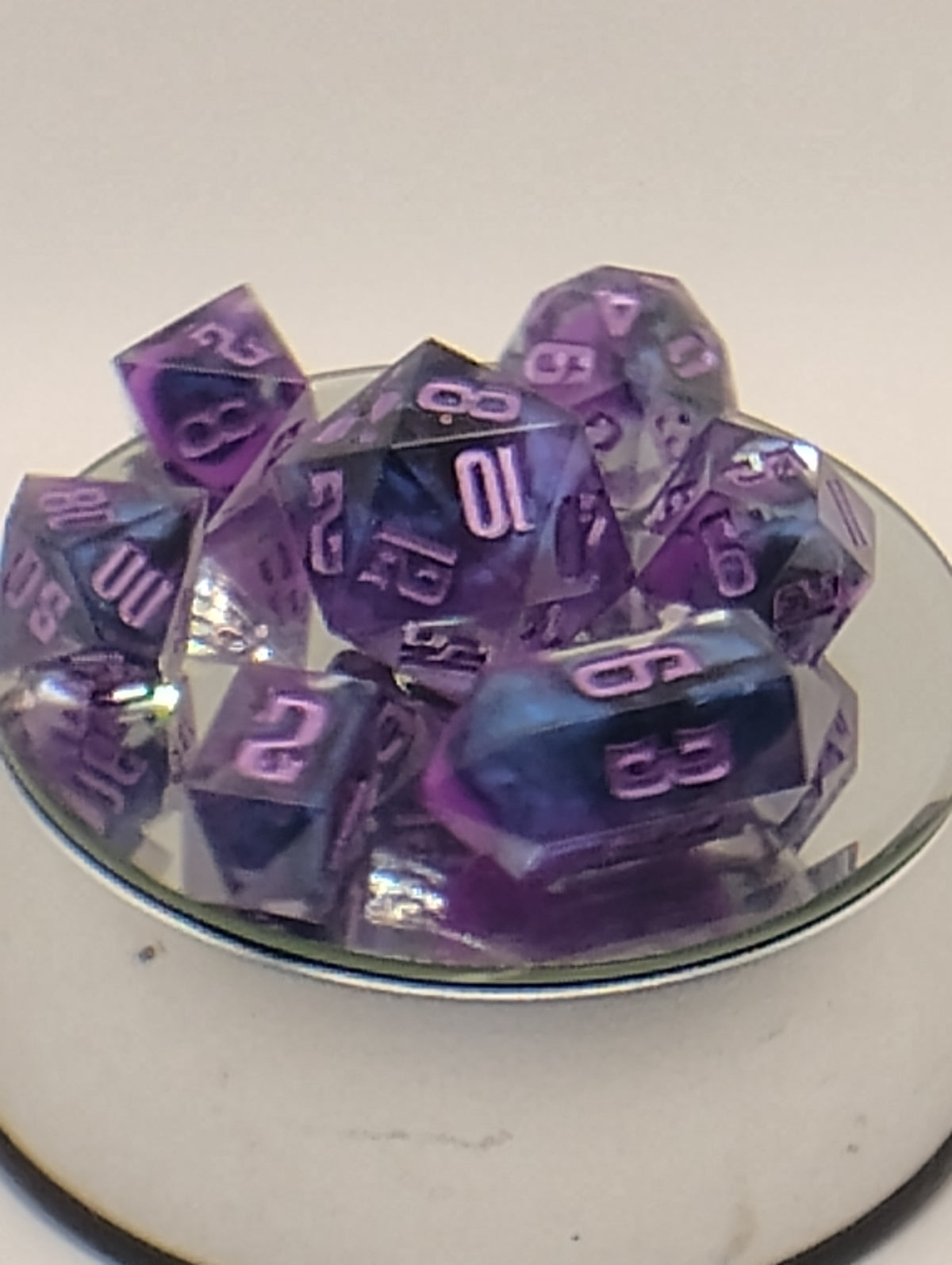 Luxury Purple & Blue Handmade D&D Dice Set | Lavender Ink TTRPG Dice | Artisan Dungeons & Dragons Polyhedral Dice