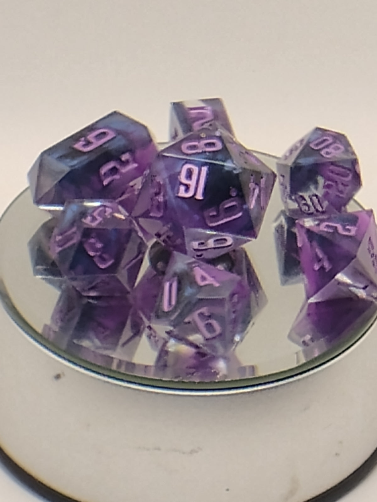 Luxury Purple & Blue Handmade D&D Dice Set | Lavender Ink TTRPG Dice | Artisan Dungeons & Dragons Polyhedral Dice