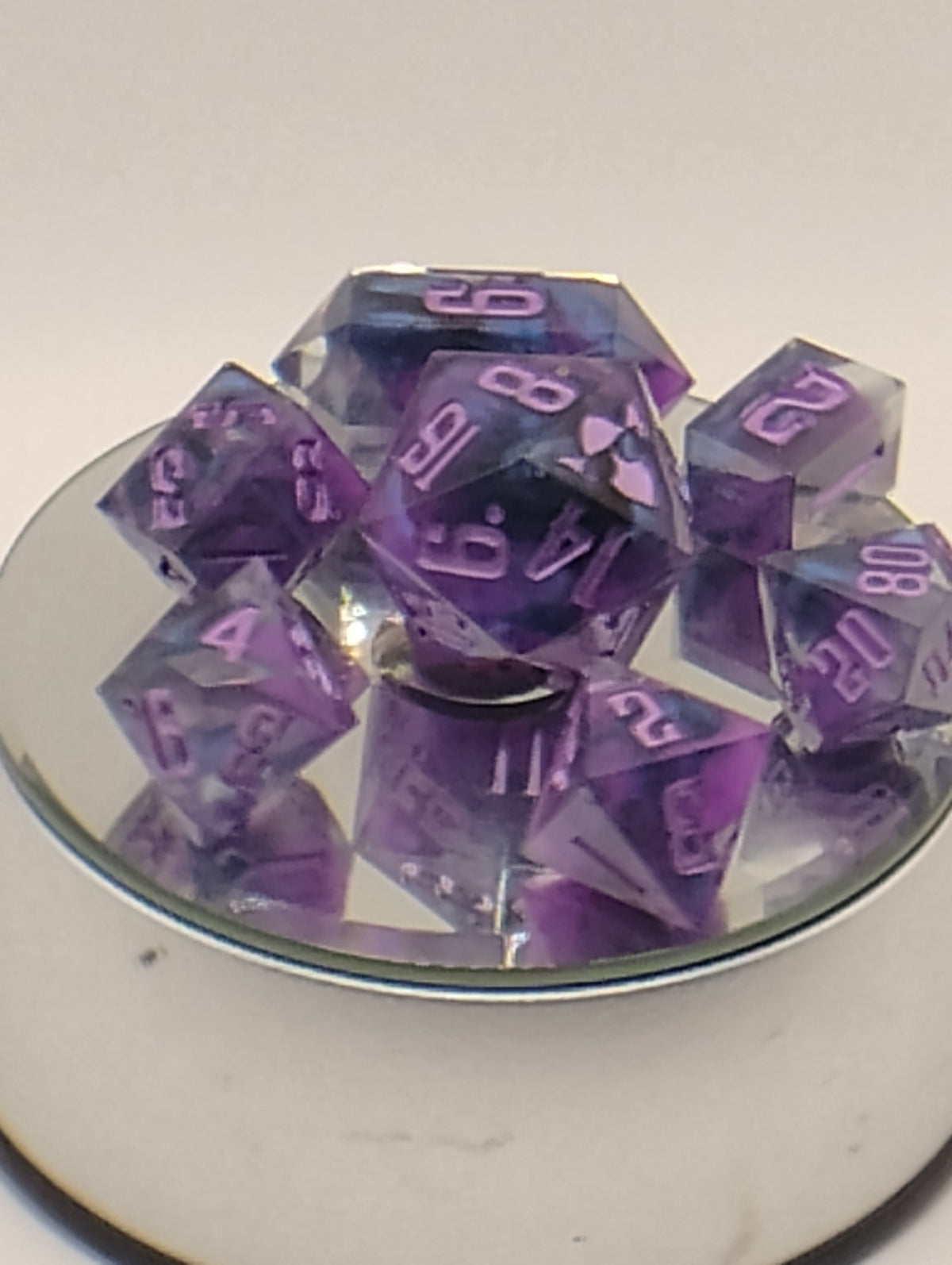 Luxury Purple & Blue Handmade D&D Dice Set | Lavender Ink TTRPG Dice | Artisan Dungeons & Dragons Polyhedral Dice
