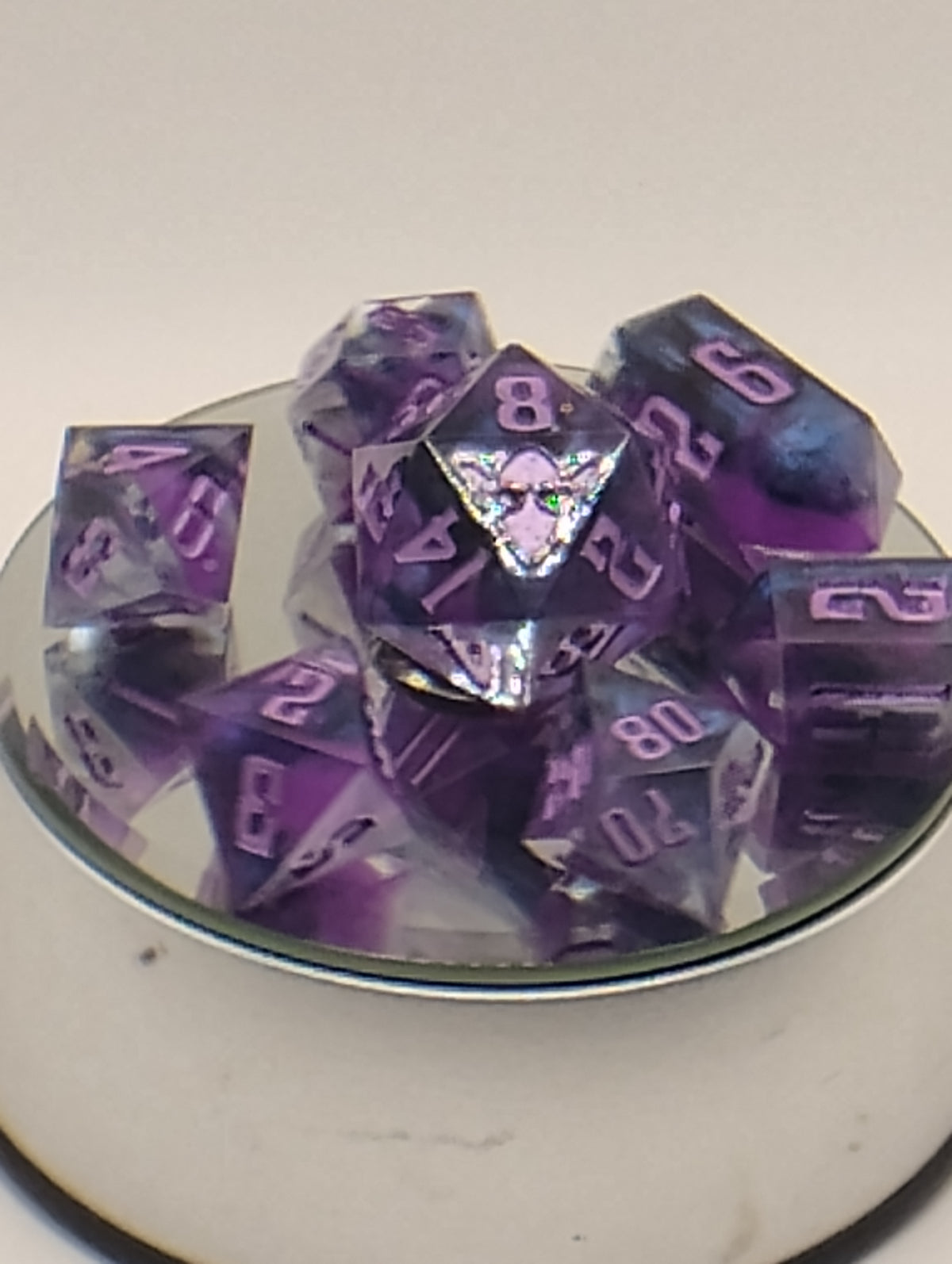 Luxury Purple & Blue Handmade D&D Dice Set | Lavender Ink TTRPG Dice | Artisan Dungeons & Dragons Polyhedral Dice