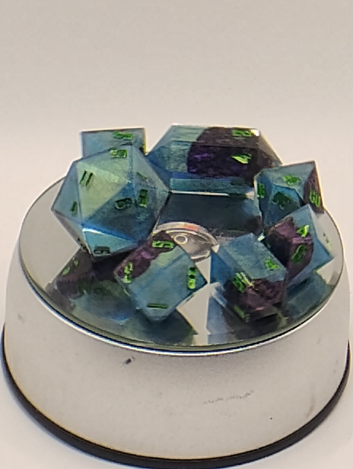 Dragon Skin | Luxury Purple and Blue Handmade D&D Dice Set with Green Ink | TTRPG Dice