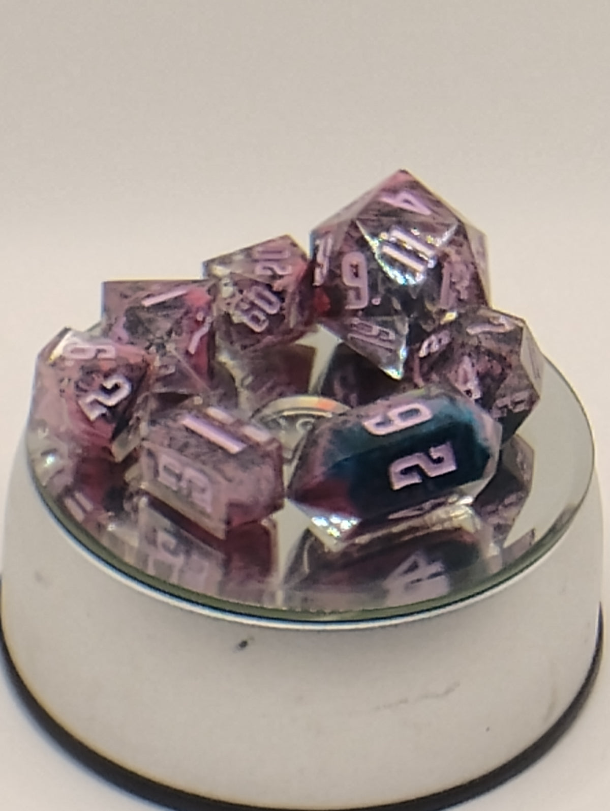 Atomic Purple Petrie | Luxury Black & Pink Handmade D&D Dice Set with Purple Ink | Artisan TTRPG Dice