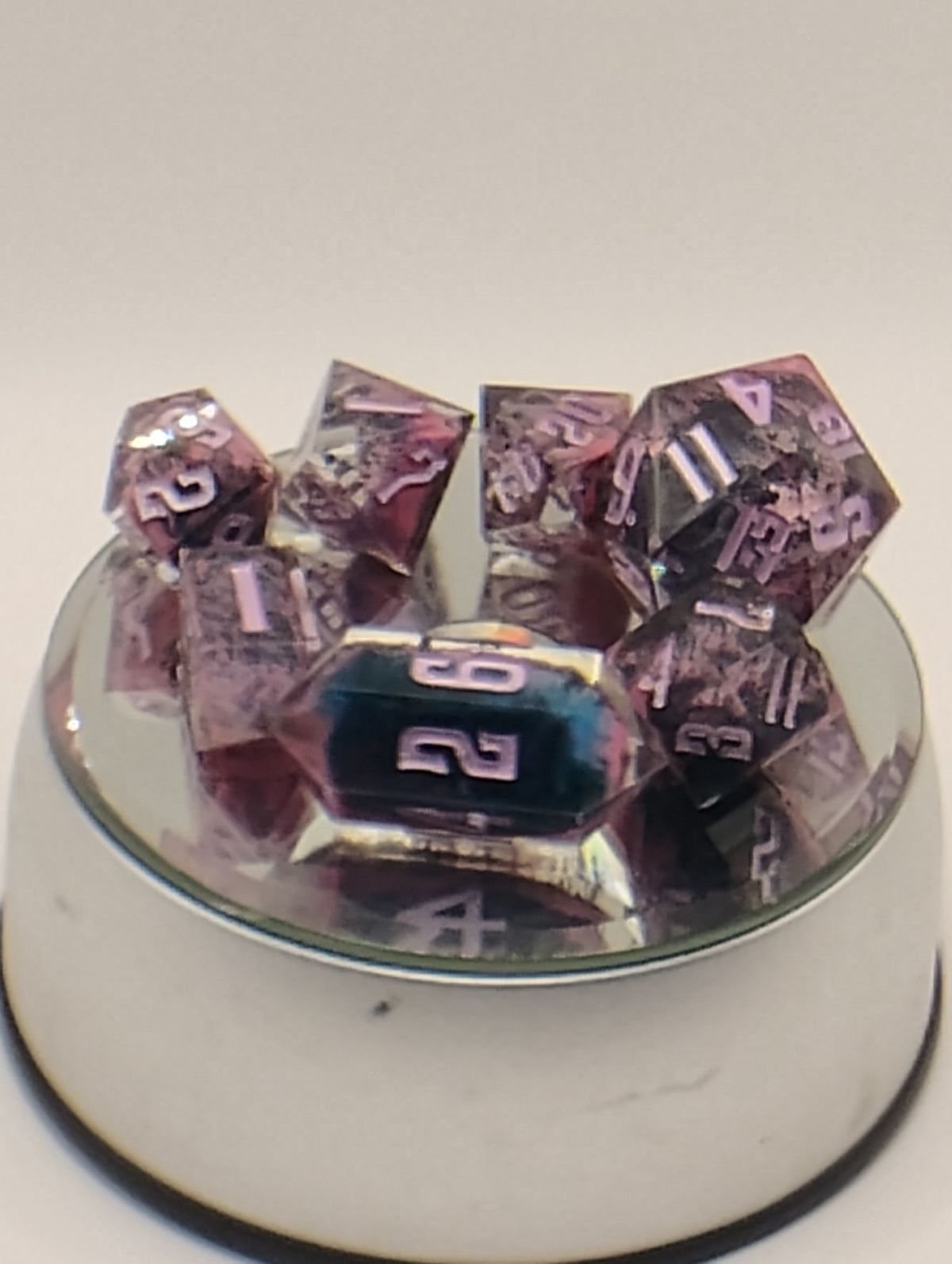 Atomic Purple Petrie | Luxury Black & Pink Handmade D&D Dice Set with Purple Ink | Artisan TTRPG Dice