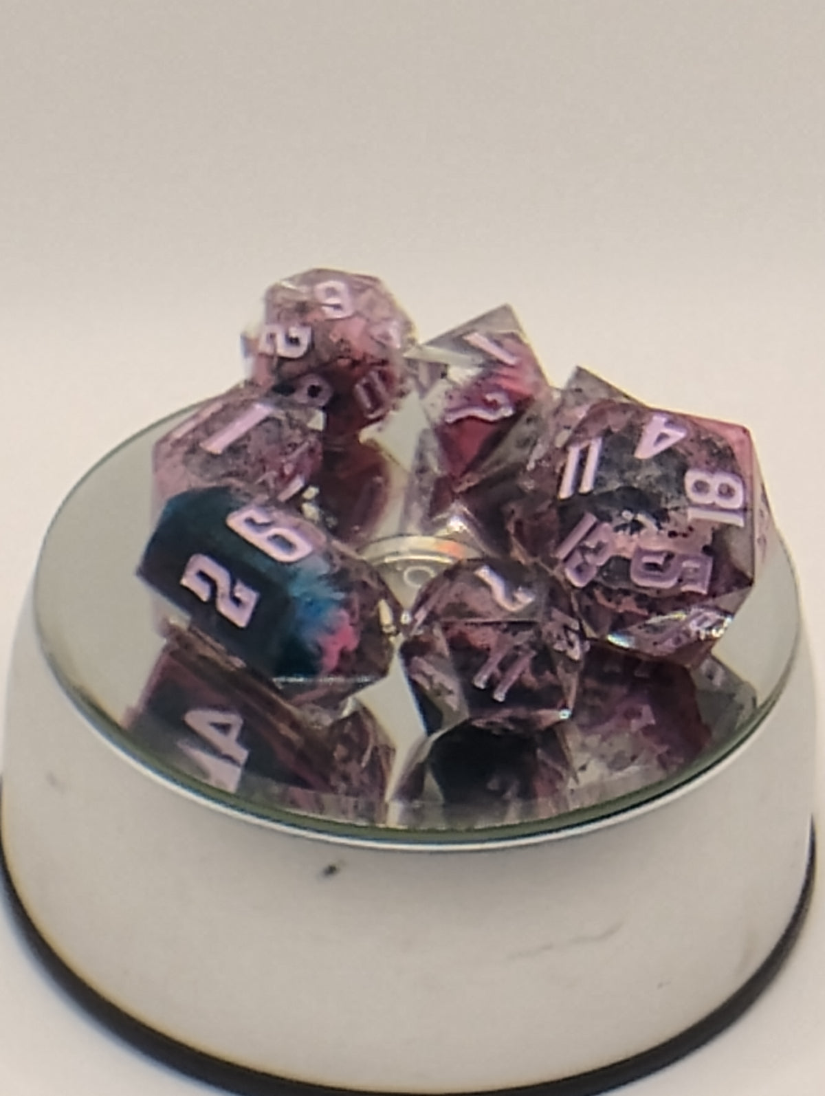 Atomic Purple Petrie | Luxury Black & Pink Handmade D&D Dice Set with Purple Ink | Artisan TTRPG Dice