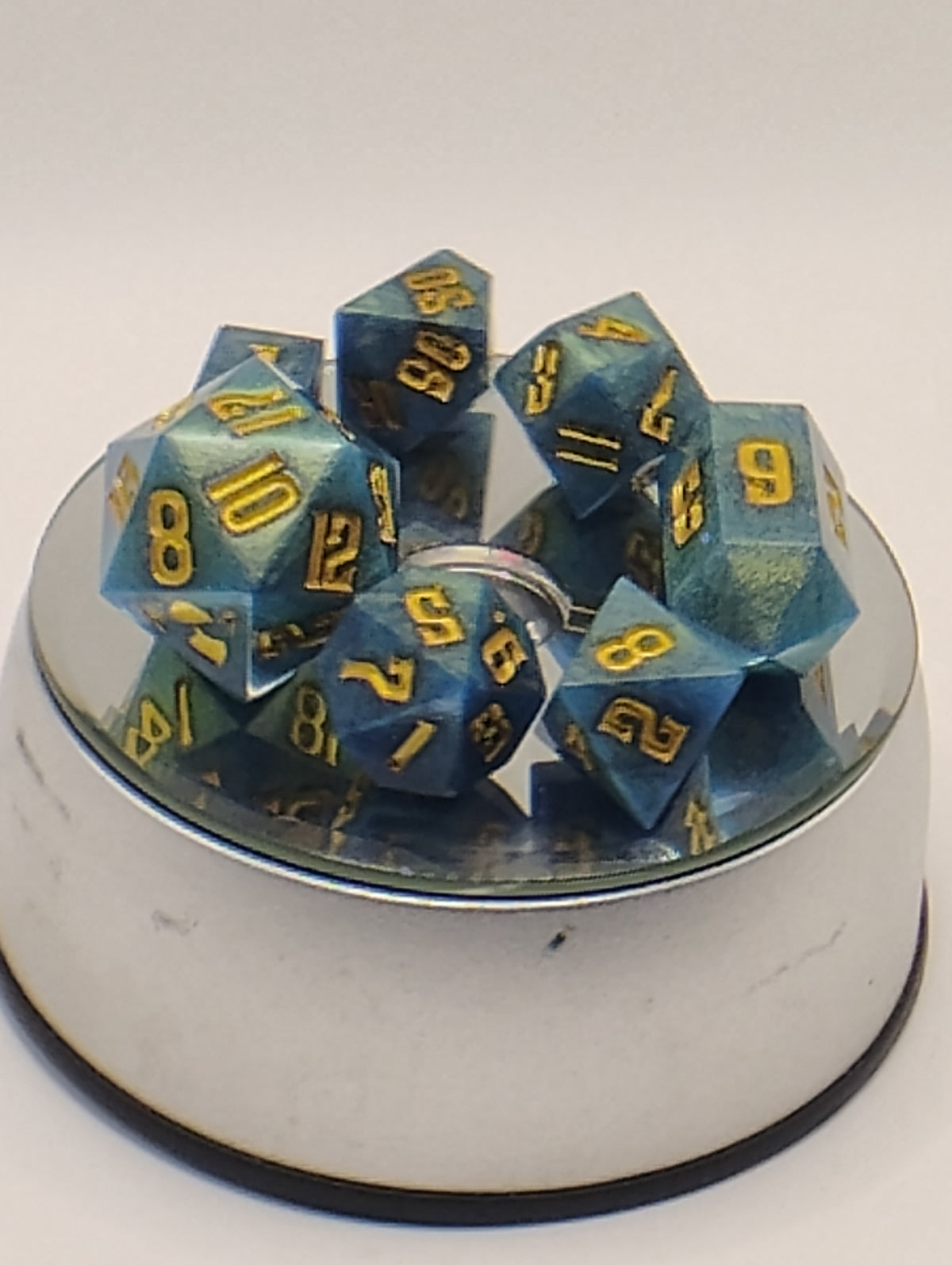 Blue & Gold Handmade D&D Dice Set | TTRPG Dice | Dungeons and Dragons Polyhedral Dice with Gold Ink
