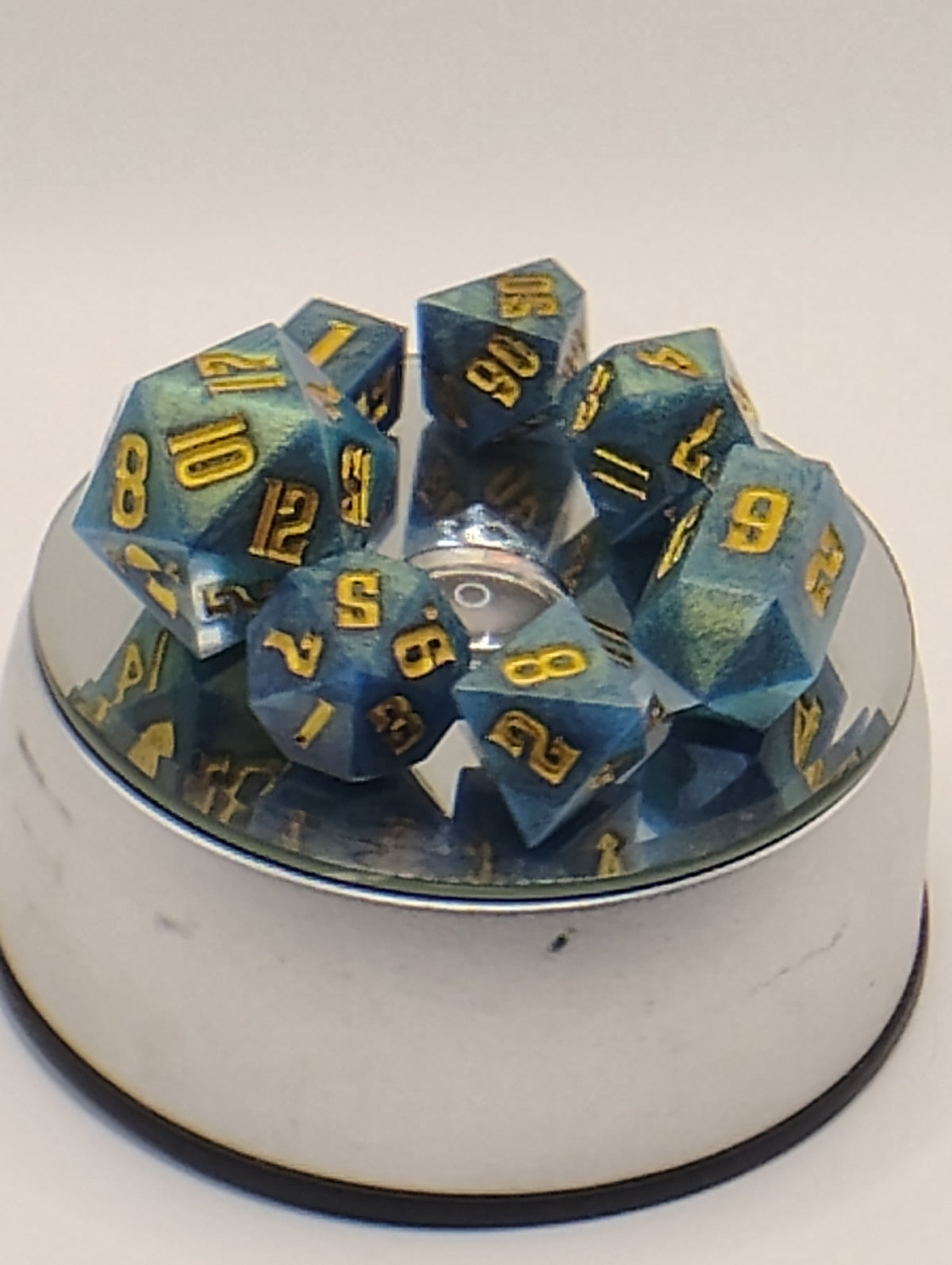 Blue & Gold Handmade D&D Dice Set | TTRPG Dice | Dungeons and Dragons Polyhedral Dice with Gold Ink