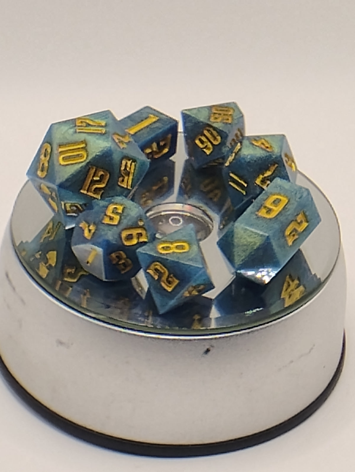 Blue & Gold Handmade D&D Dice Set | TTRPG Dice | Dungeons and Dragons Polyhedral Dice with Gold Ink