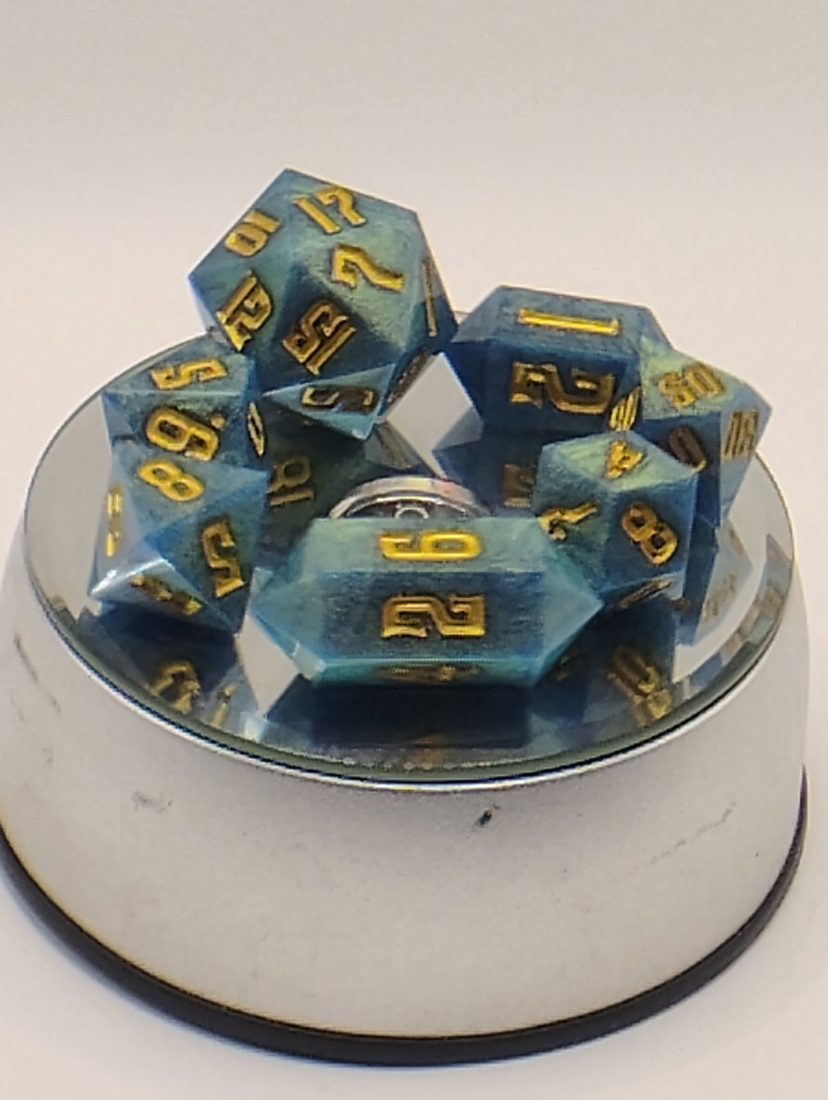 Blue & Gold Handmade D&D Dice Set | TTRPG Dice | Dungeons and Dragons Polyhedral Dice with Gold Ink